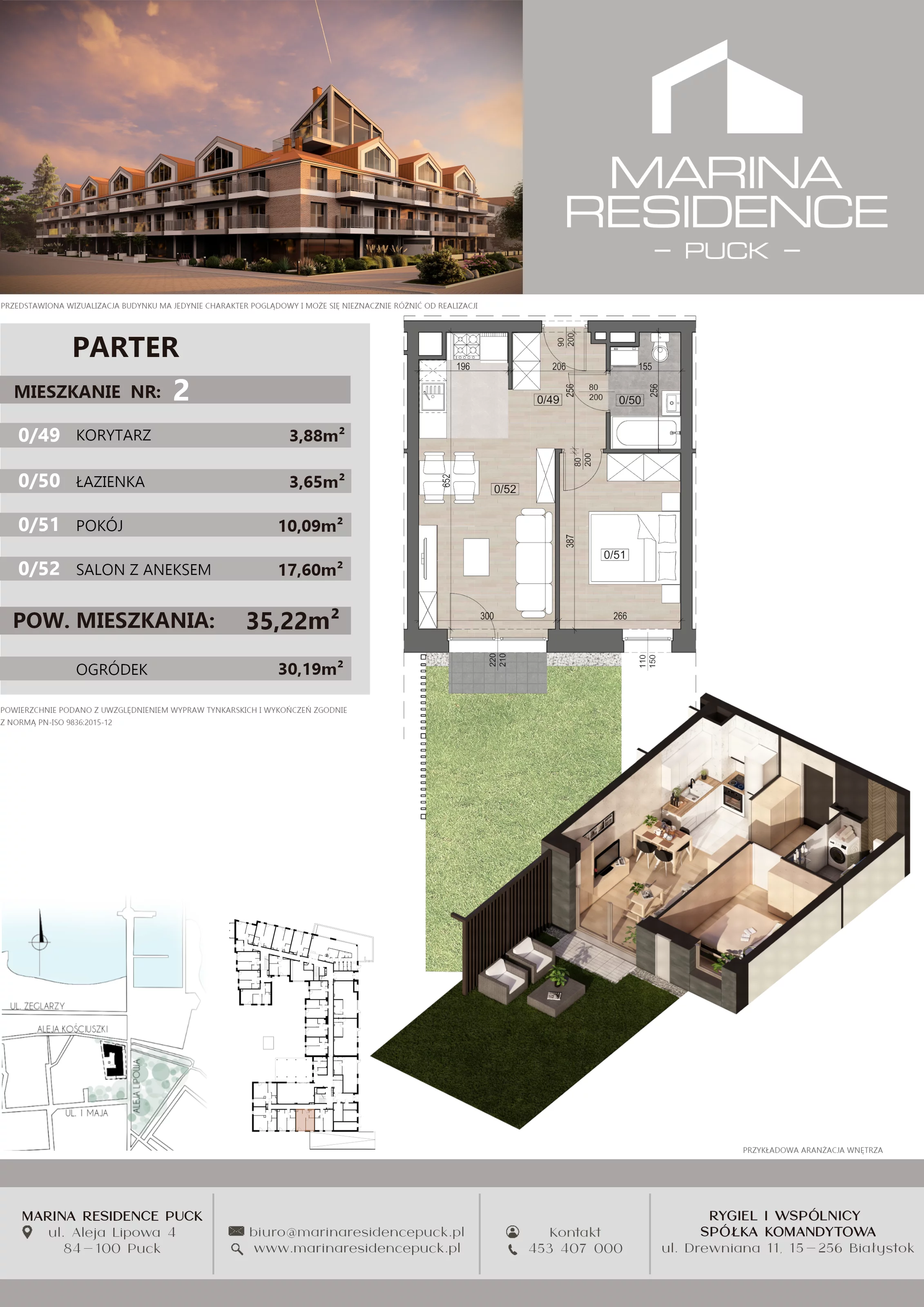 2 pokoje, apartament 35,22 m², parter, oferta nr 2, Marina Residence Puck, Puck, ul. Aleja Lipowa 4