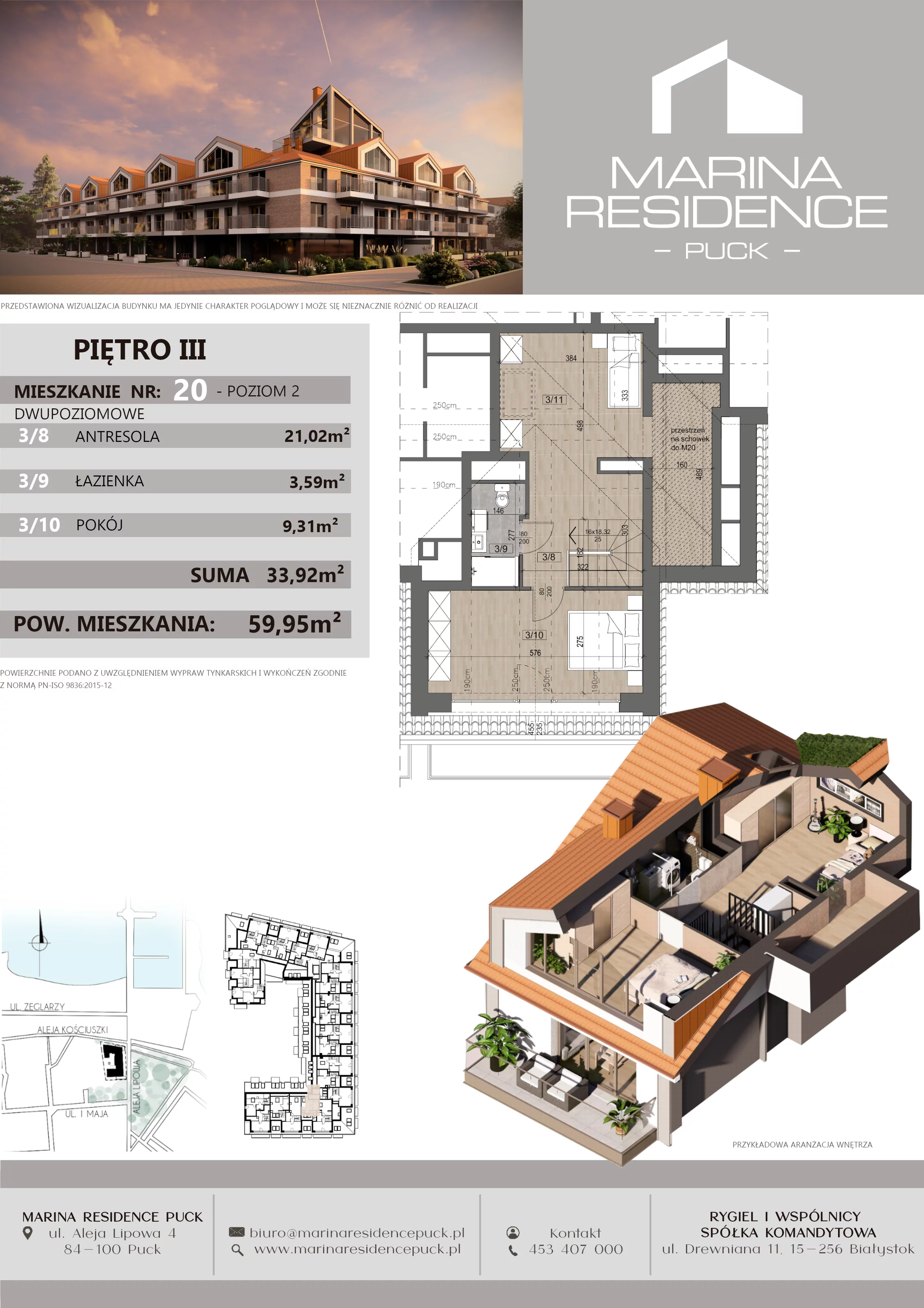 2 pokoje, apartament 59,95 m², piętro 2, oferta nr 20, Marina Residence Puck, Puck, ul. Aleja Lipowa 4