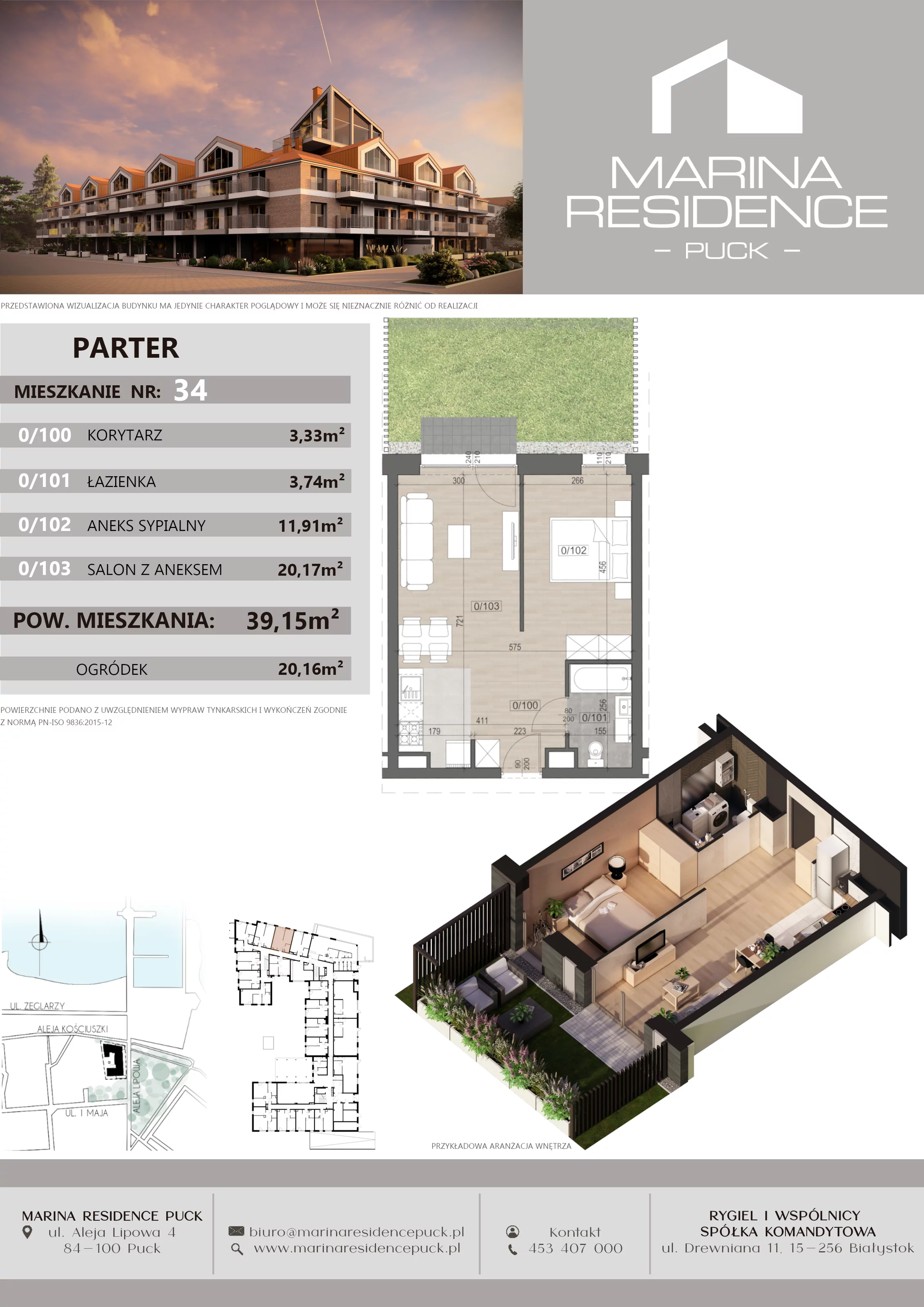 2 pokoje, apartament 39,15 m², parter, oferta nr 34, Marina Residence Puck, Puck, ul. Aleja Lipowa 4