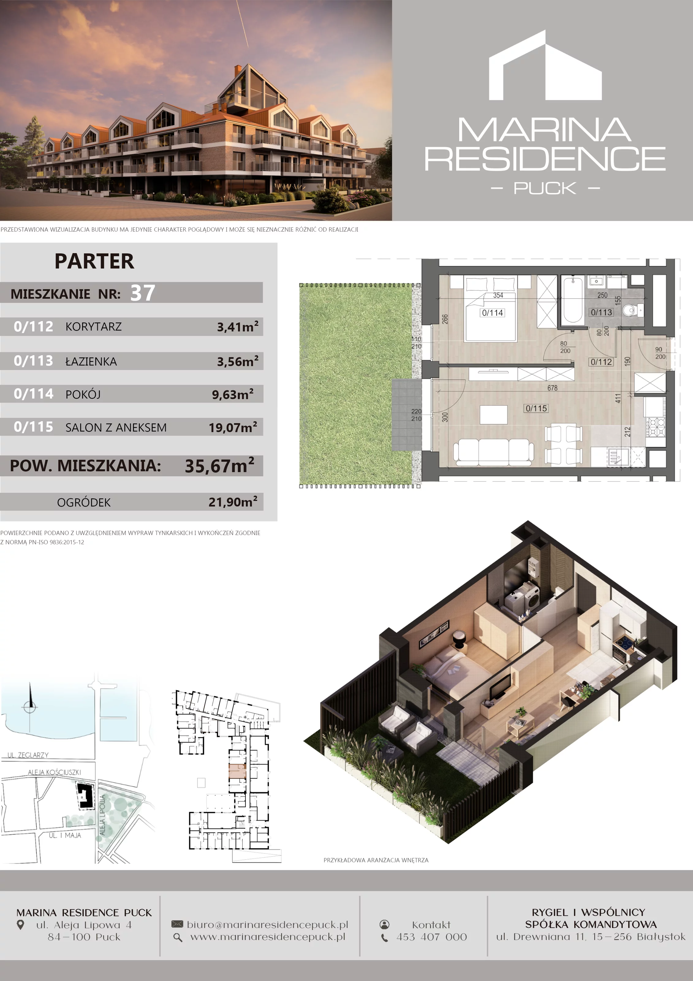 2 pokoje, apartament 35,67 m², parter, oferta nr 37, Marina Residence Puck, Puck, ul. Aleja Lipowa 4