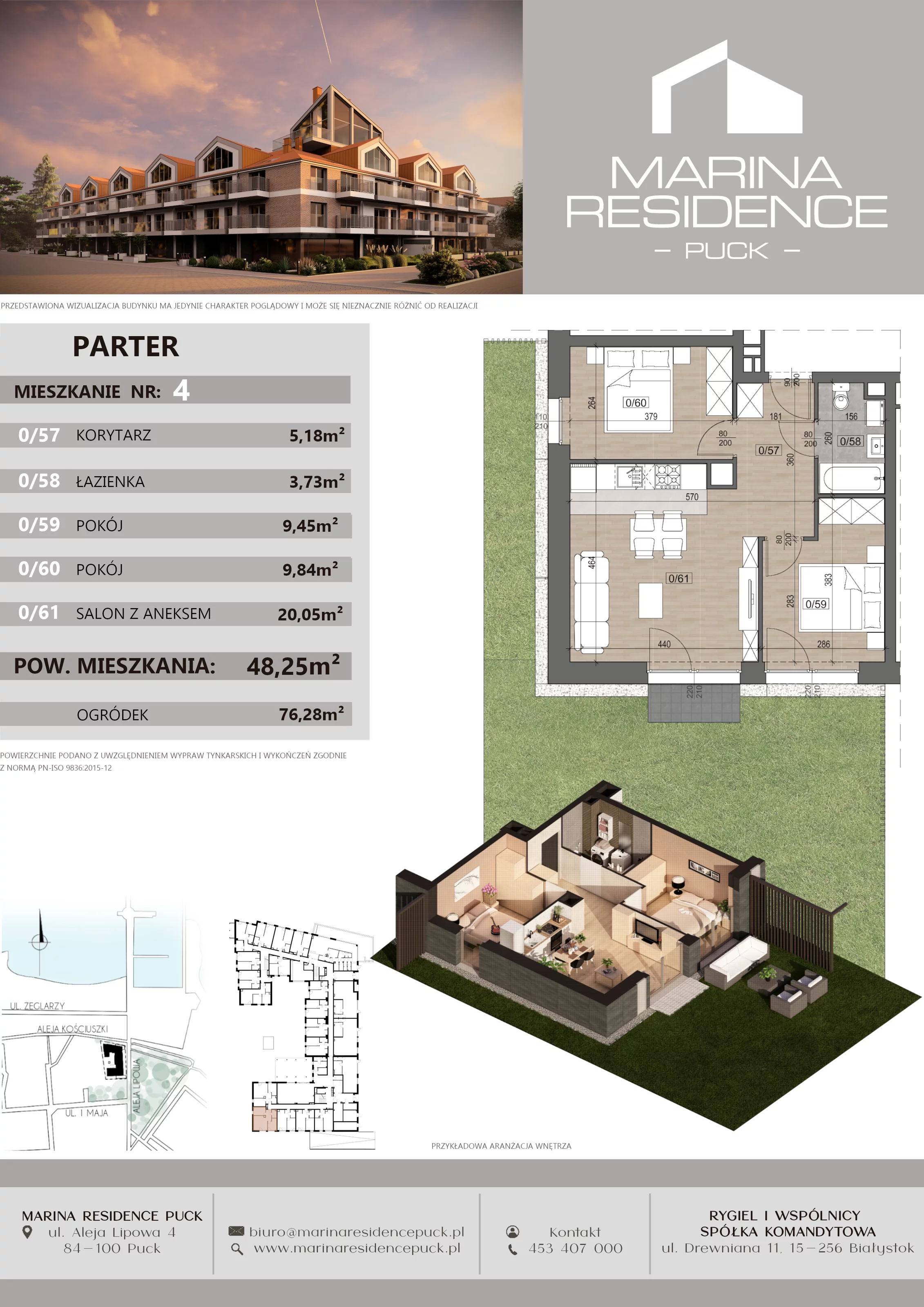 3 pokoje, apartament 48,25 m², parter, oferta nr 4, Marina Residence Puck, Puck, ul. Aleja Lipowa 4