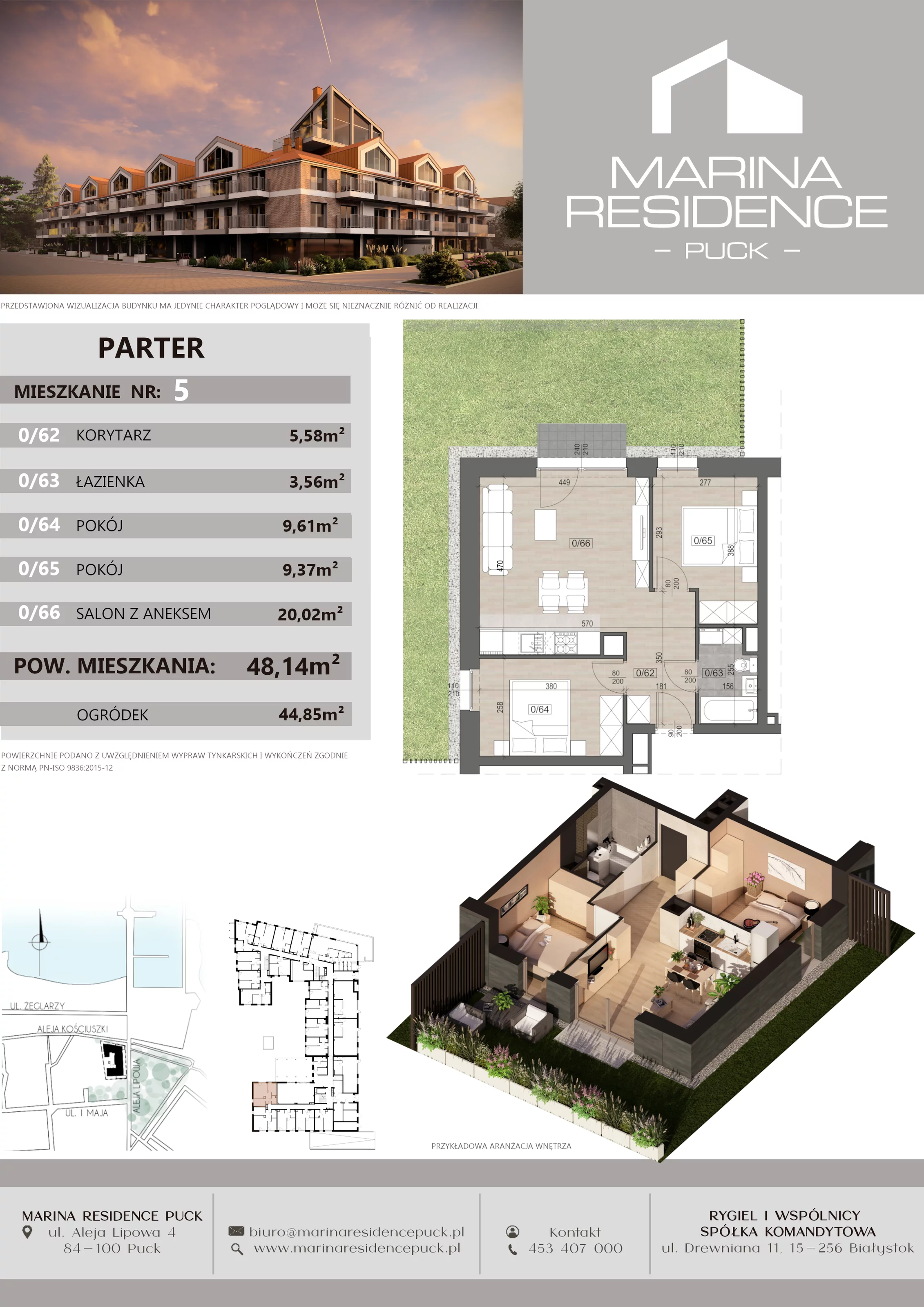 3 pokoje, apartament 48,14 m², parter, oferta nr 5, Marina Residence Puck, Puck, ul. Aleja Lipowa 4