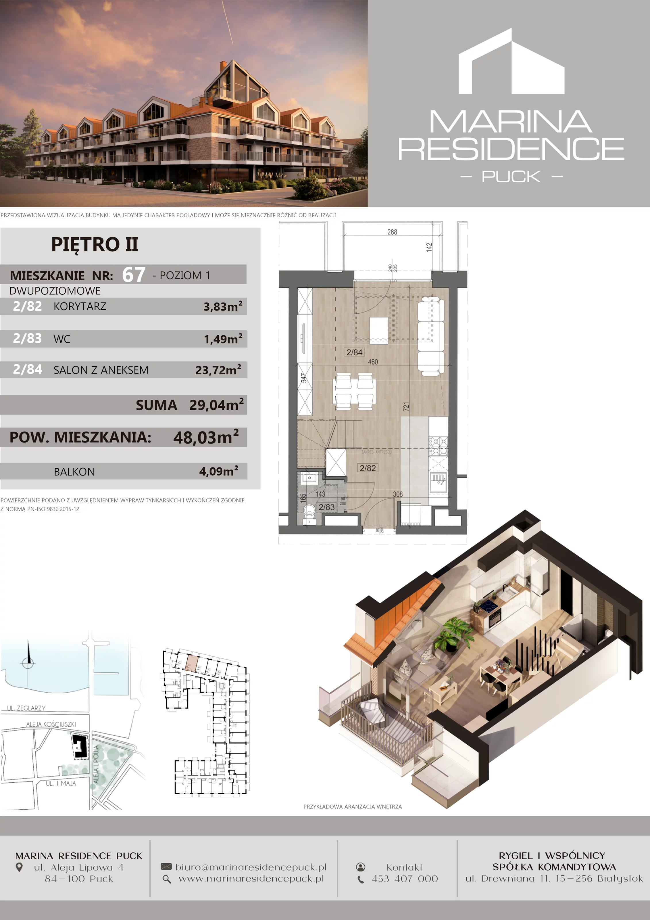 1 pokój, apartament 48,03 m², piętro 2, oferta nr 67, Marina Residence Puck, Puck, ul. Aleja Lipowa 4