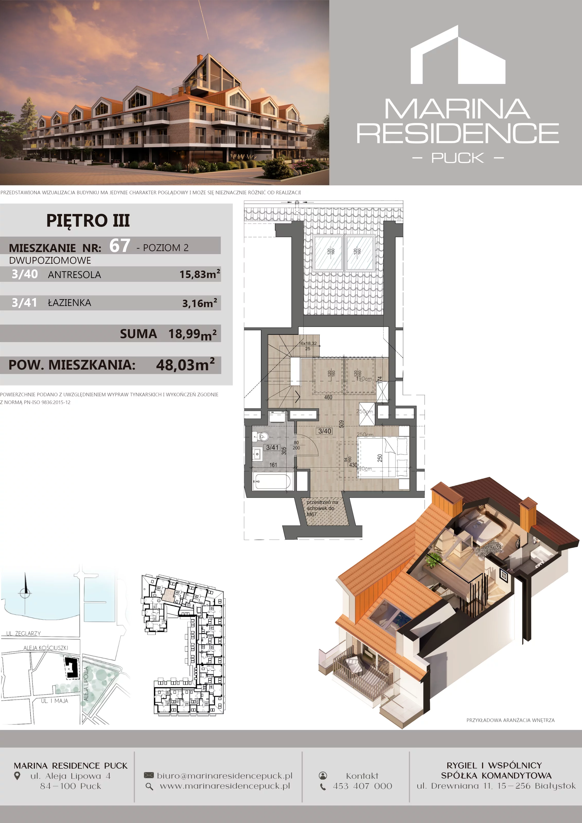1 pokój, apartament 48,03 m², piętro 2, oferta nr 67, Marina Residence Puck, Puck, ul. Aleja Lipowa 4