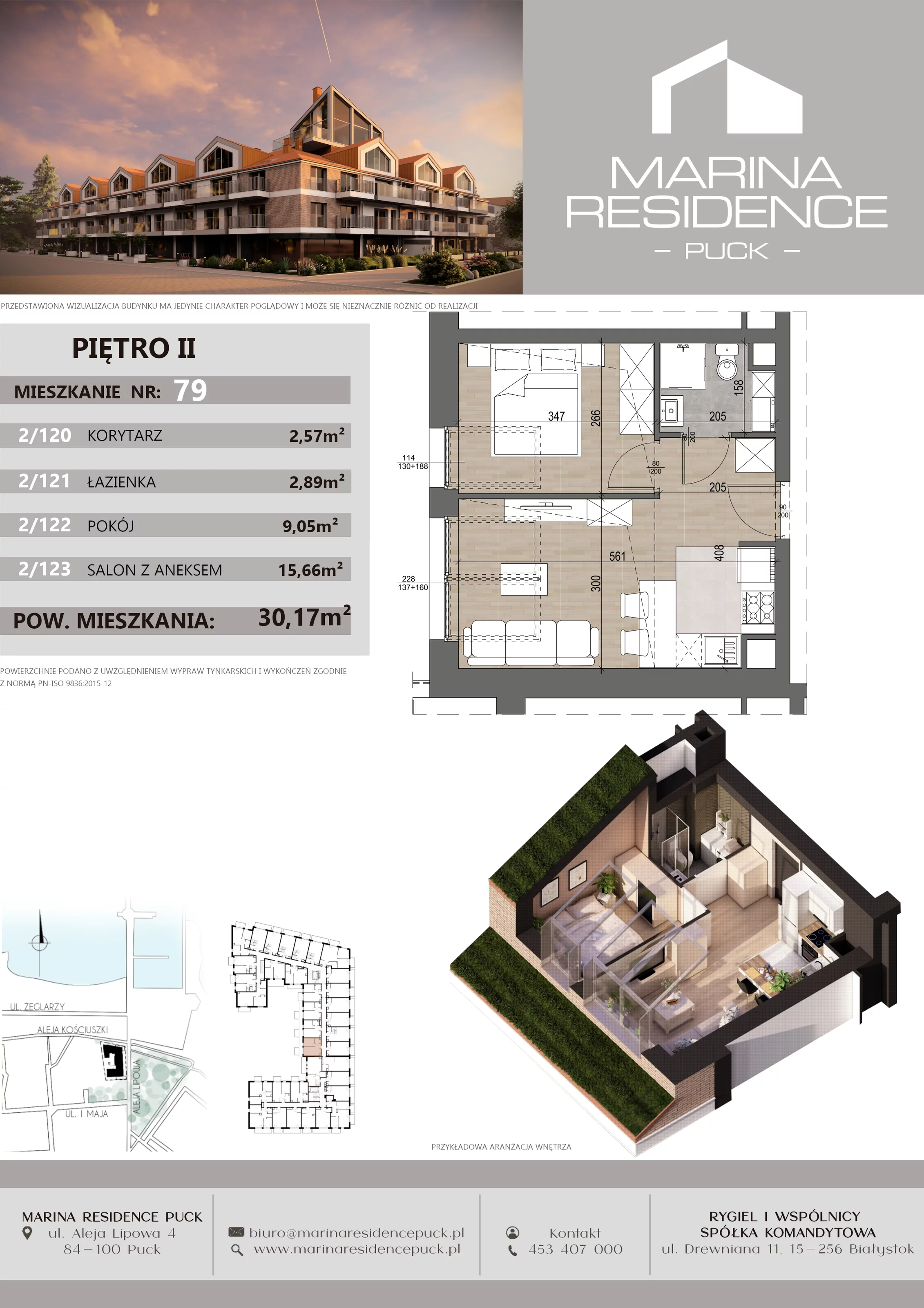 2 pokoje, apartament 30,17 m², piętro 2, oferta nr 79, Marina Residence Puck, Puck, ul. Aleja Lipowa 4