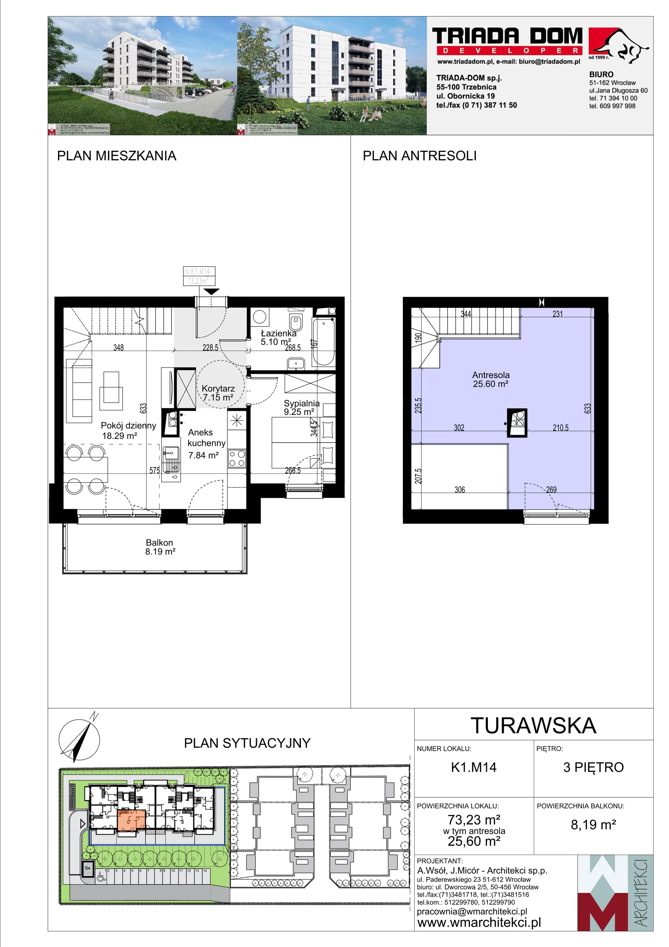 Mieszkanie 73,23 m², piętro 3, oferta nr K1.M14, Ogrody Turawska, Wrocław, Księże, Krzyki, ul. Turawska 78