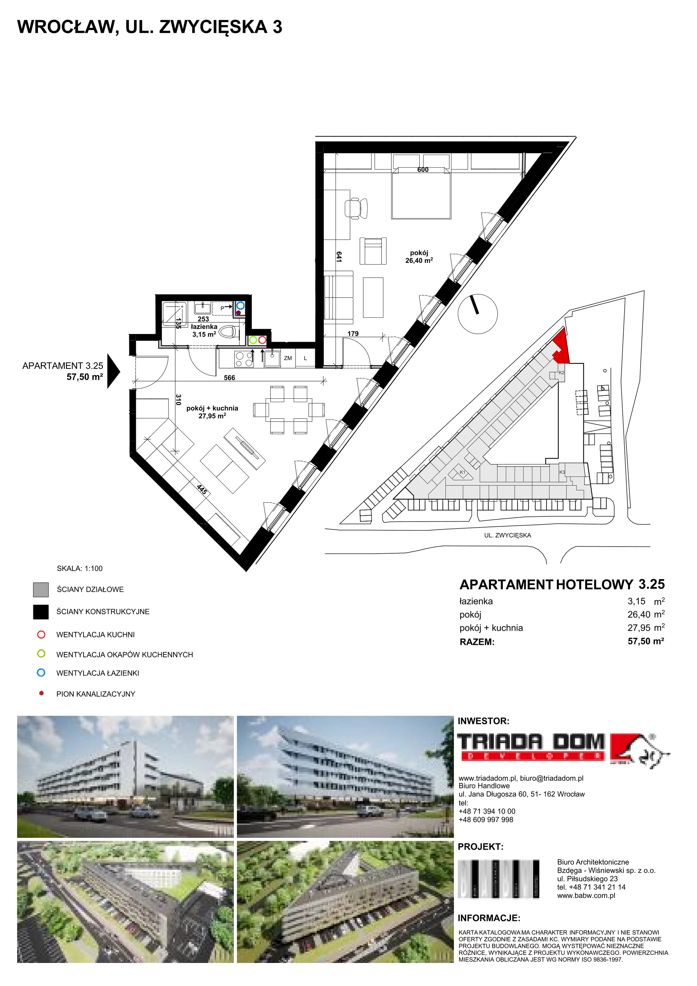 Apartament inwestycyjny 56,77 m², piętro 3, oferta nr 3/25, Apartamentowiec Zwycięska 3, Wrocław, Krzyki-Partynice, Krzyki, ul. Zwycięska 3