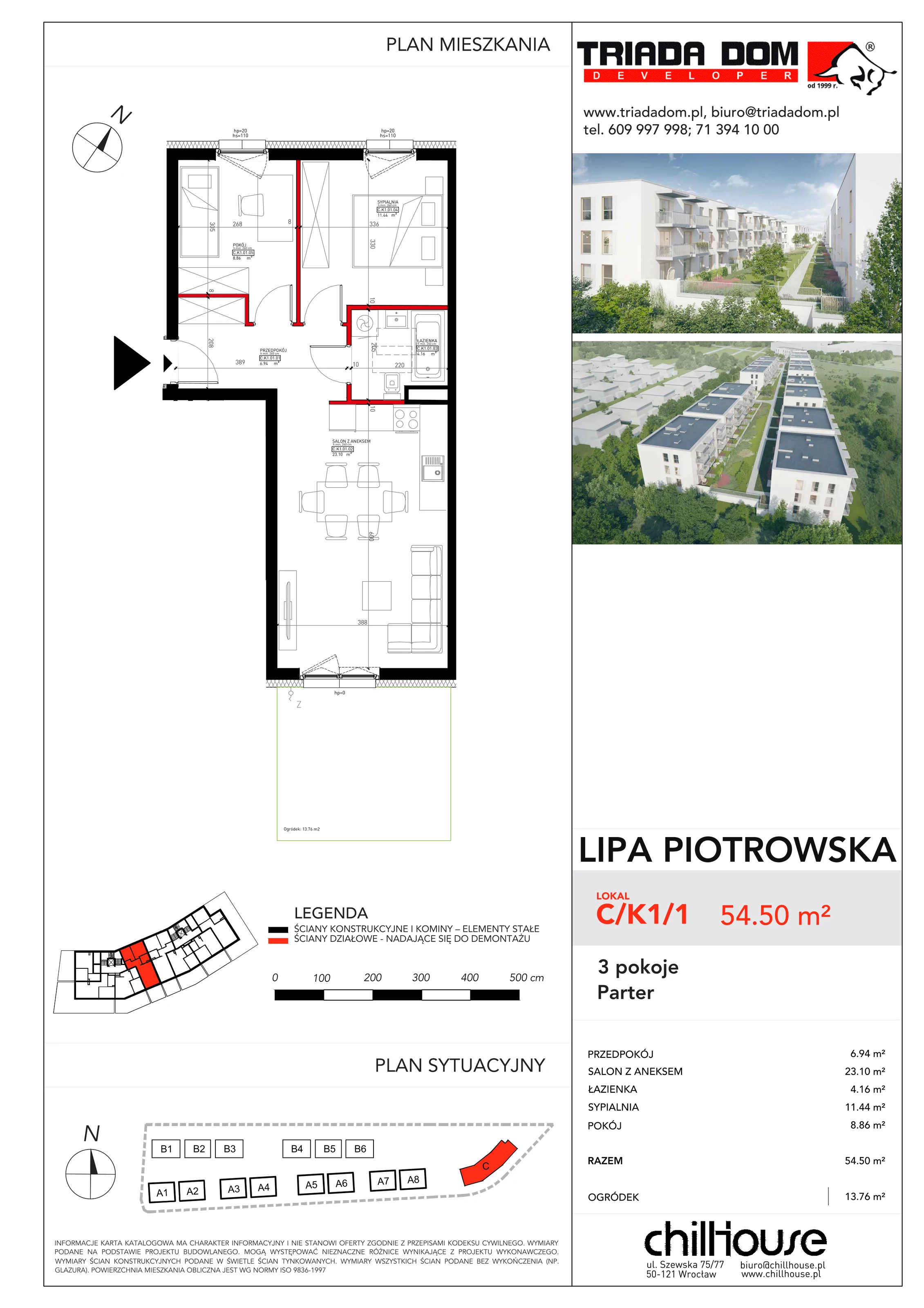 Mieszkanie 54,50 m², parter, oferta nr C/K1/1, Lipa Piotrowska C, Wrocław, Lipa Piotrowska, ul. Lawendowa / Melisowa