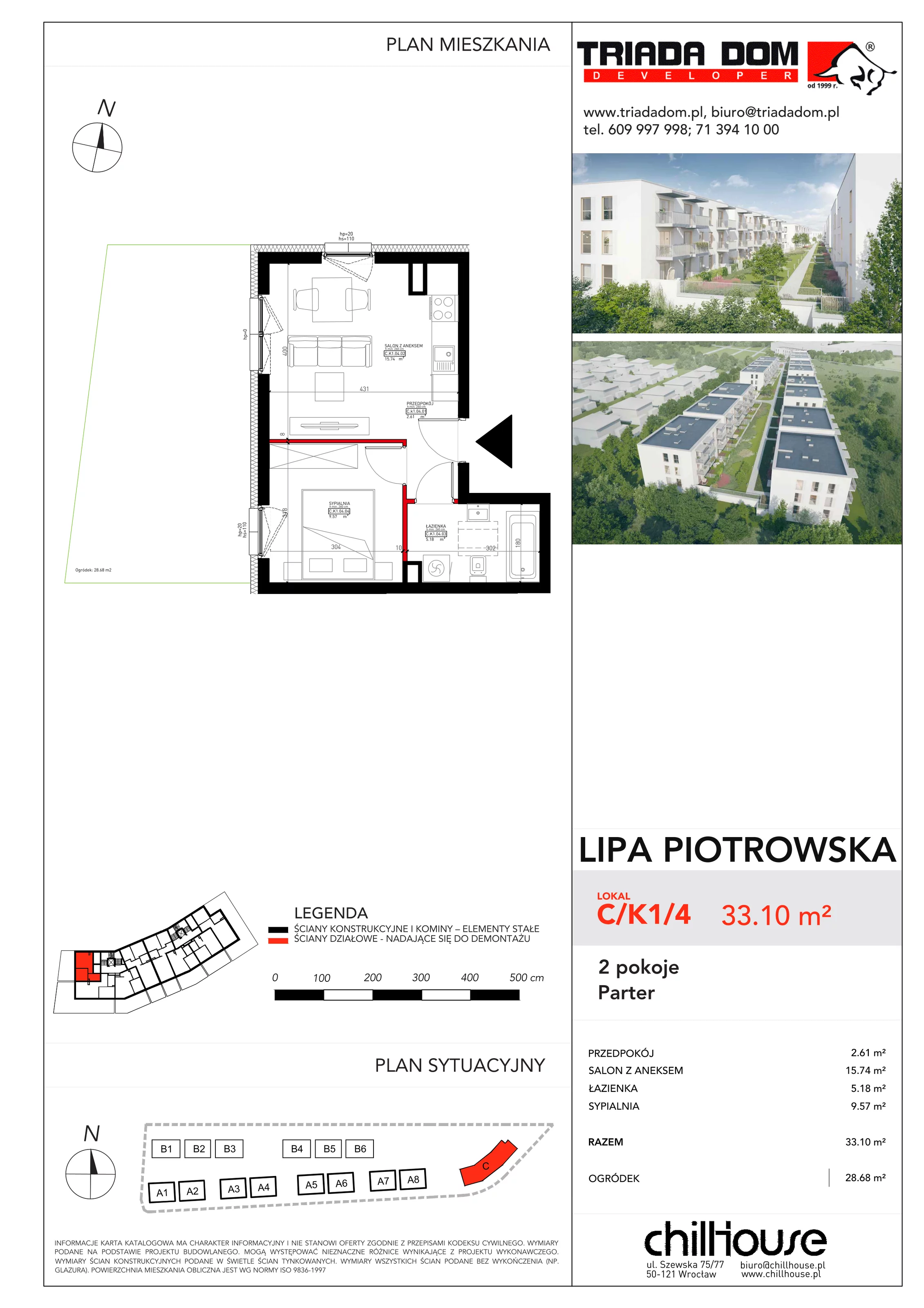 Mieszkanie 33,10 m², parter, oferta nr C/K1/4, Lipa Piotrowska C, Wrocław, Lipa Piotrowska, ul. Lawendowa / Melisowa