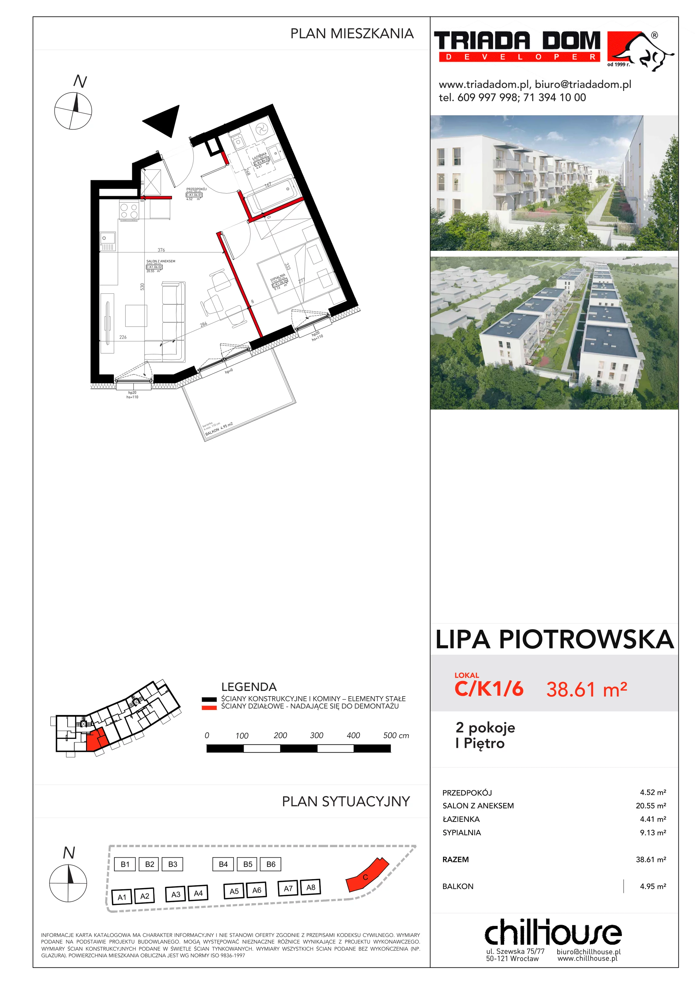 Mieszkanie 38,61 m², piętro 1, oferta nr C/K1/6, Lipa Piotrowska C, Wrocław, Lipa Piotrowska, ul. Lawendowa / Melisowa