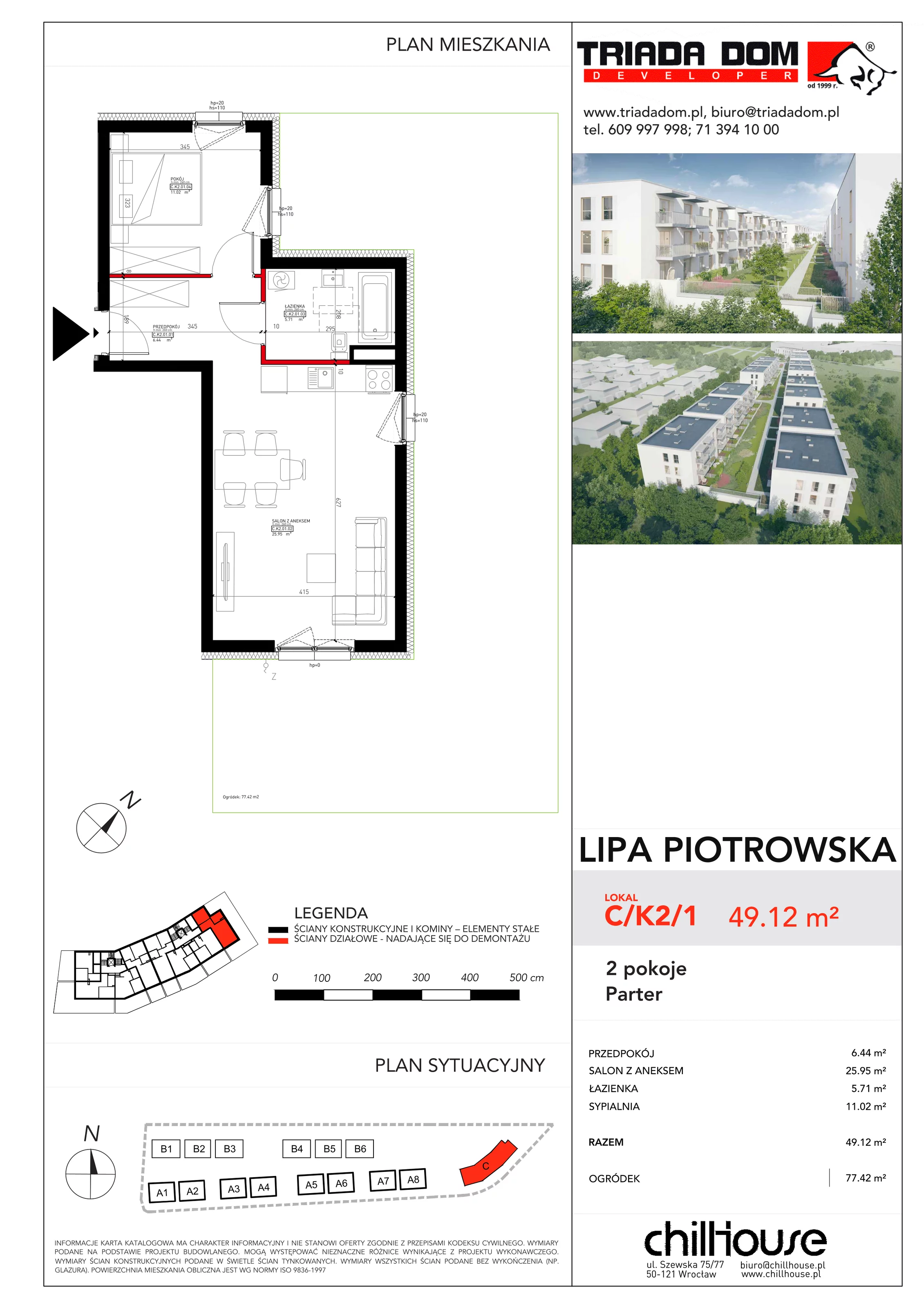 Mieszkanie 49,12 m², parter, oferta nr C/K2/1, Lipa Piotrowska C, Wrocław, Lipa Piotrowska, ul. Lawendowa / Melisowa