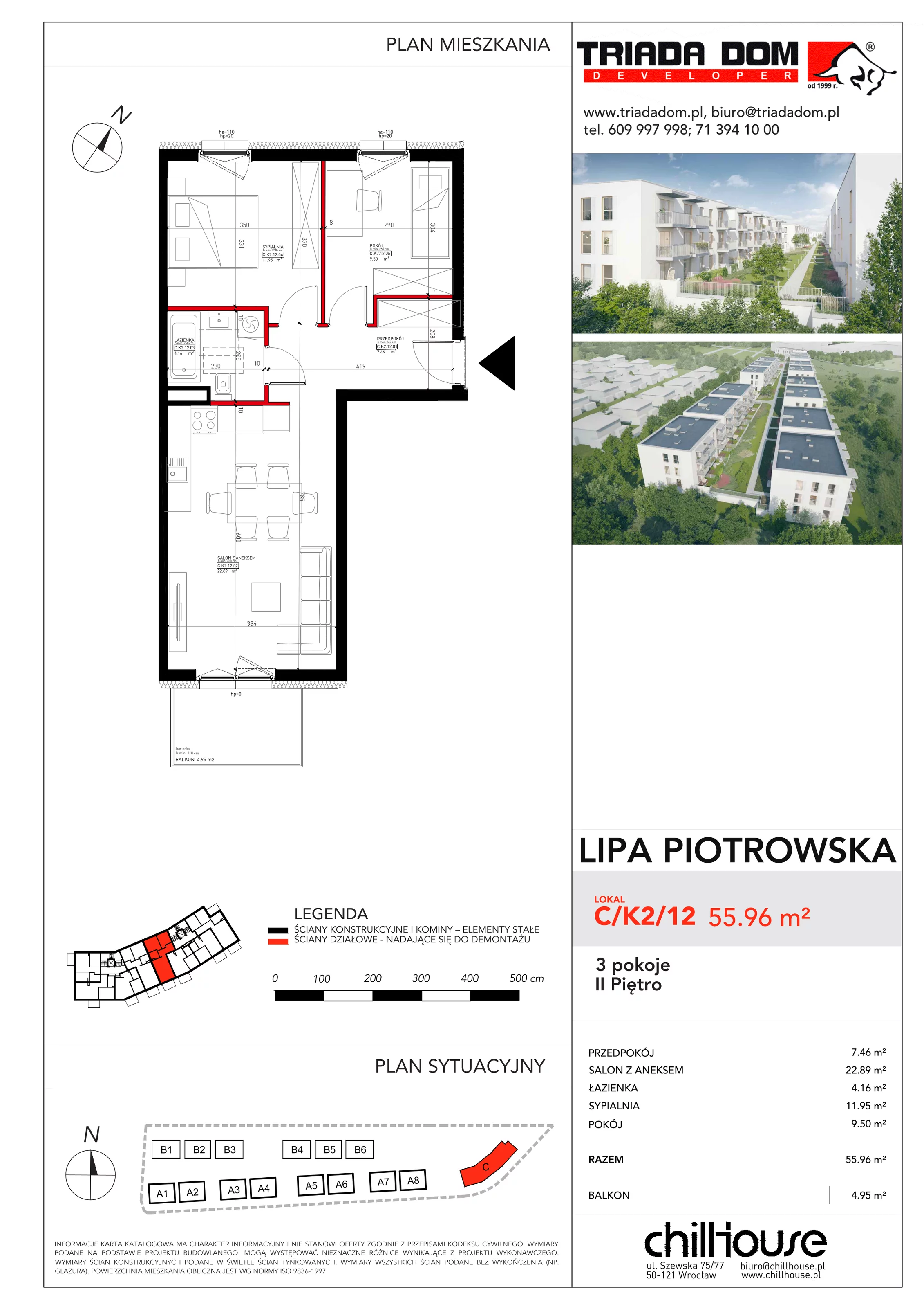 Mieszkanie 55,96 m², piętro 2, oferta nr C/K2/12, Lipa Piotrowska C, Wrocław, Lipa Piotrowska, ul. Lawendowa / Melisowa