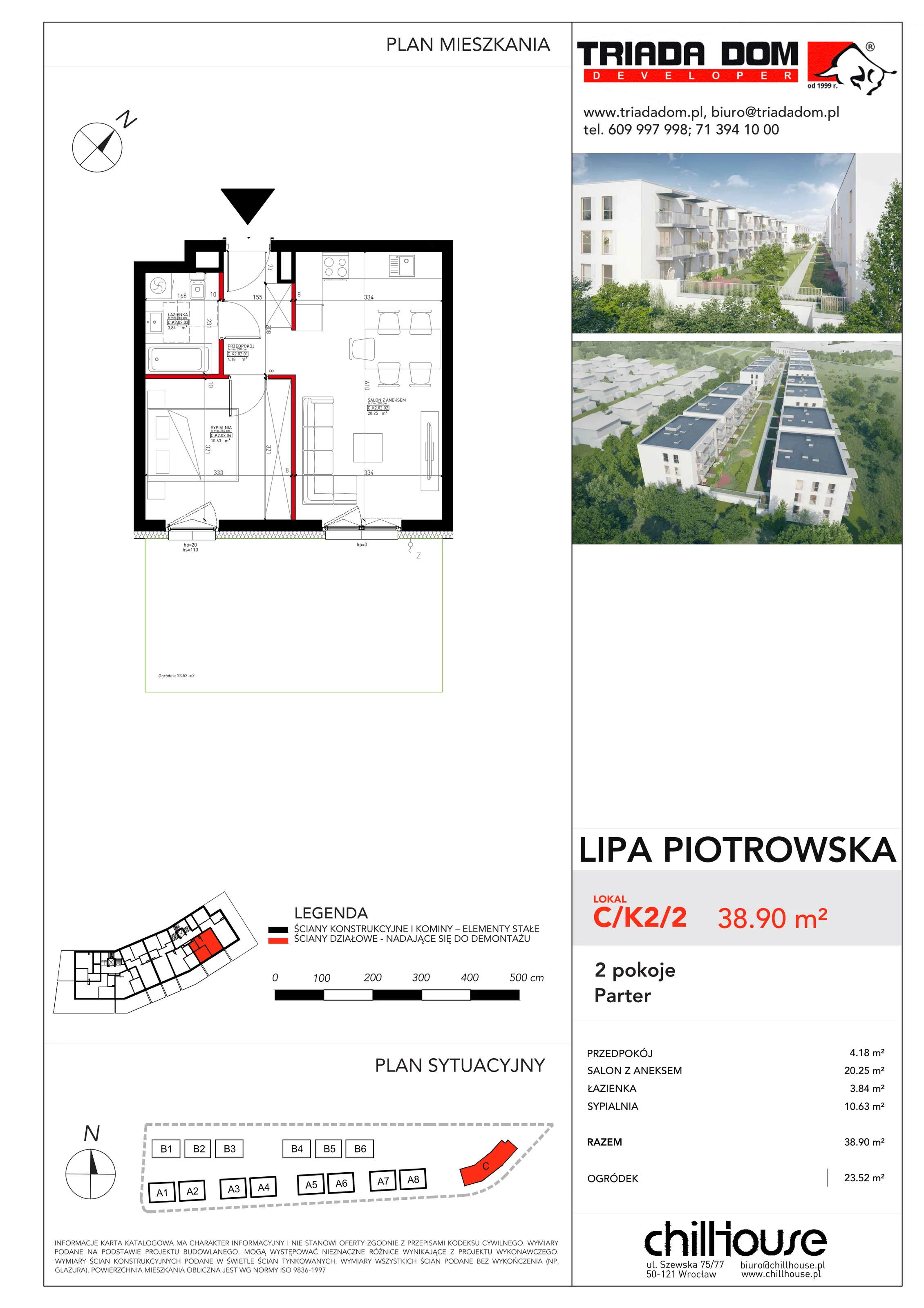 Mieszkanie 38,90 m², parter, oferta nr C/K2/2, Lipa Piotrowska C, Wrocław, Lipa Piotrowska, ul. Lawendowa / Melisowa