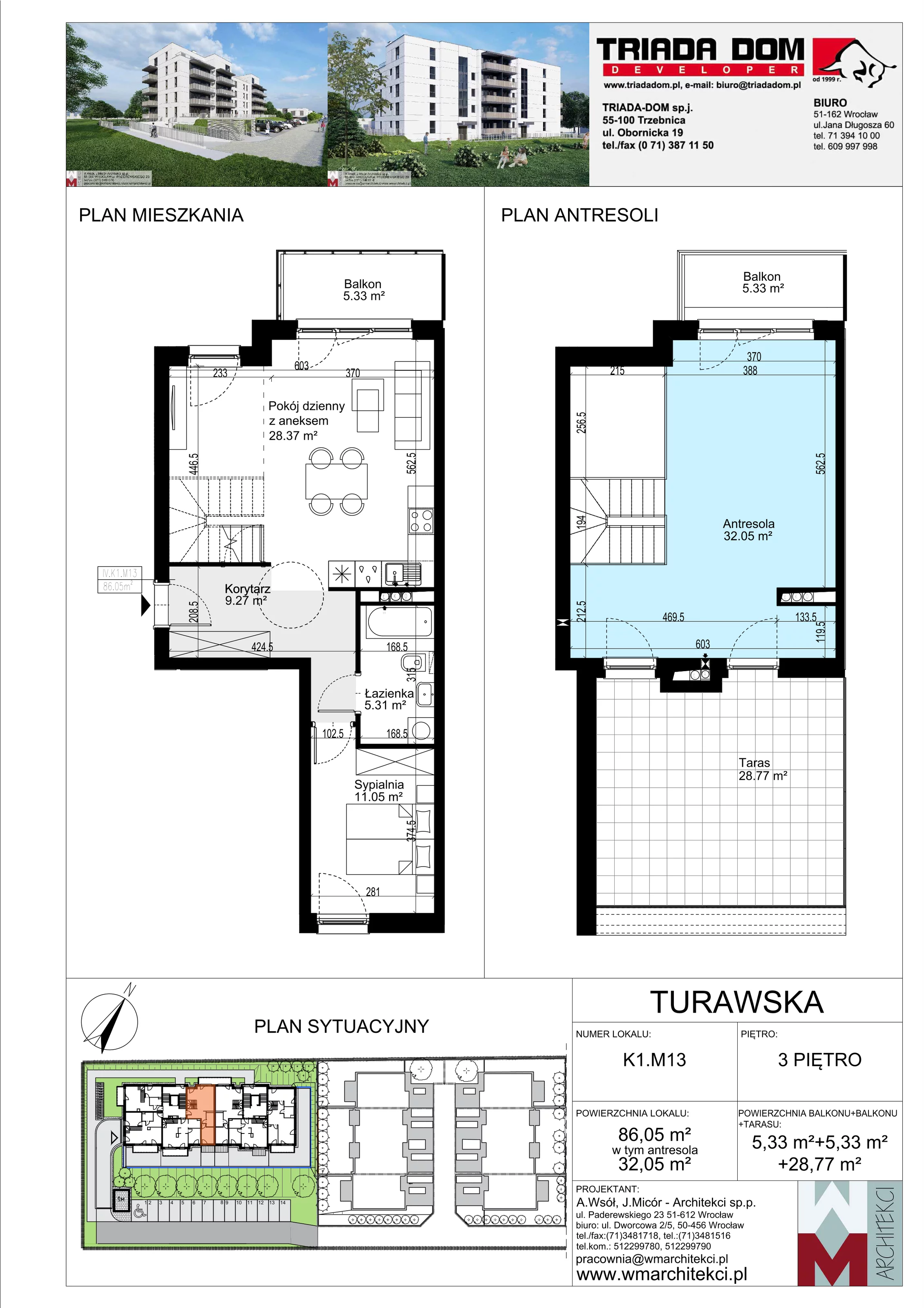 Mieszkanie 86,05 m², piętro 3, oferta nr K1.M13, Ogrody Turawska, Wrocław, Księże, Krzyki, ul. Turawska 78