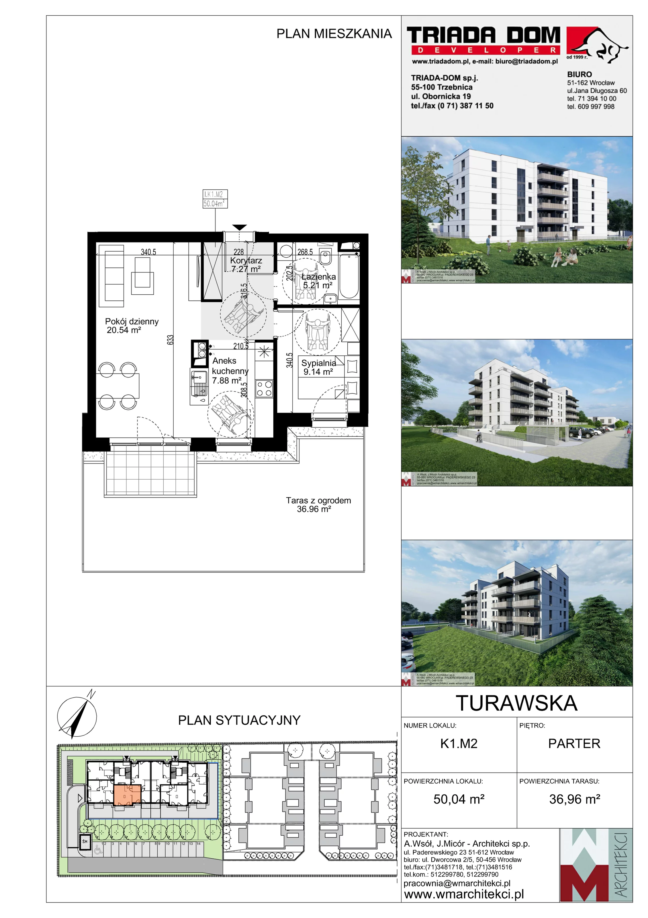 Mieszkanie 50,04 m², parter, oferta nr K1.M2, Ogrody Turawska, Wrocław, Księże, Krzyki, ul. Turawska 78