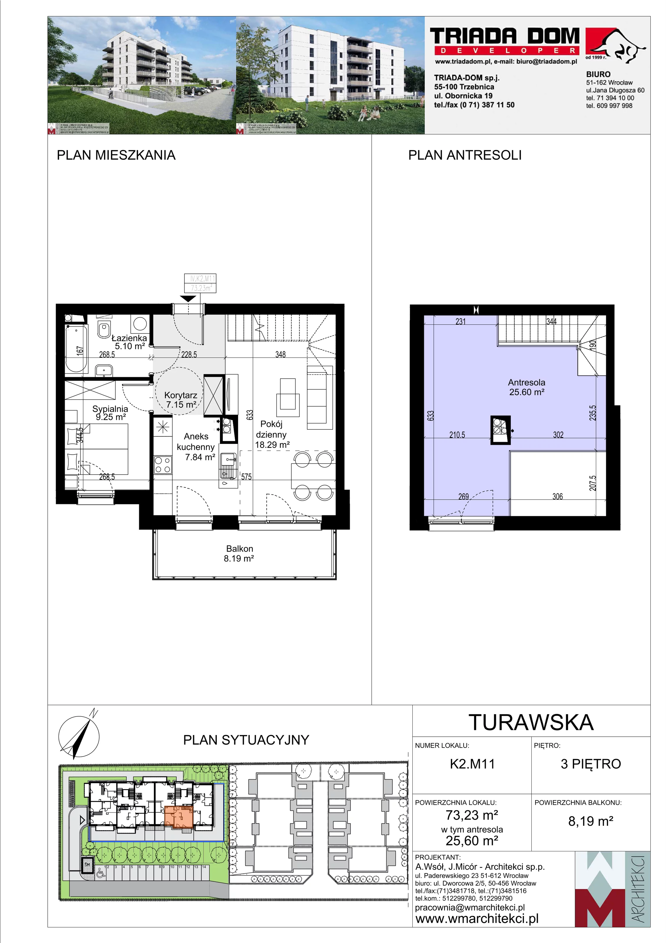 Mieszkanie 73,23 m², piętro 3, oferta nr K2.M11, Ogrody Turawska, Wrocław, Księże, Krzyki, ul. Turawska 78