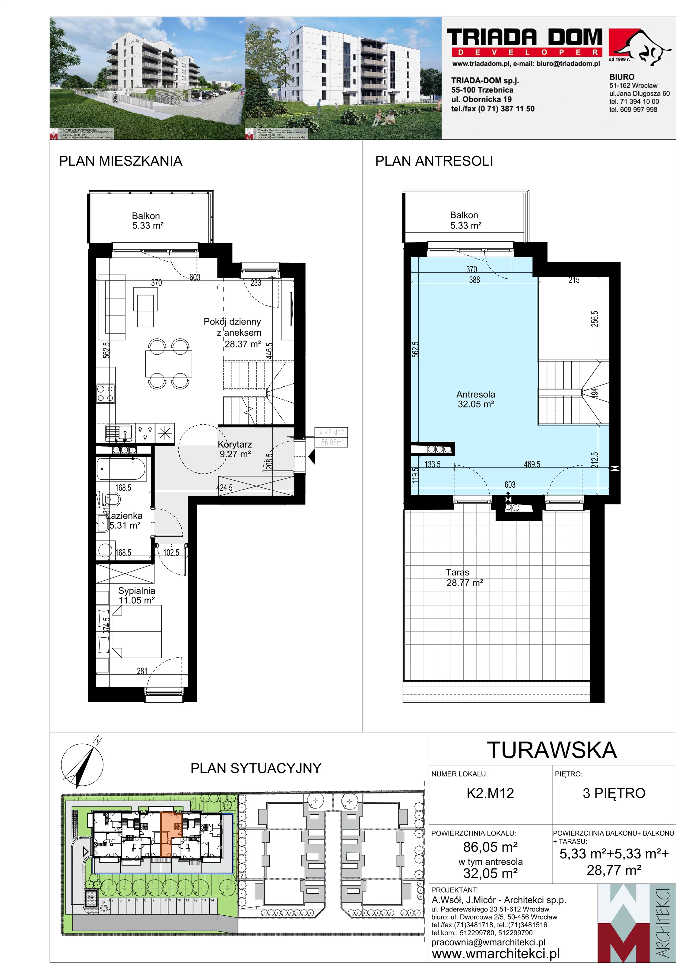 Mieszkanie 86,05 m², piętro 3, oferta nr K2.M12, Ogrody Turawska, Wrocław, Księże, Krzyki, ul. Turawska 78