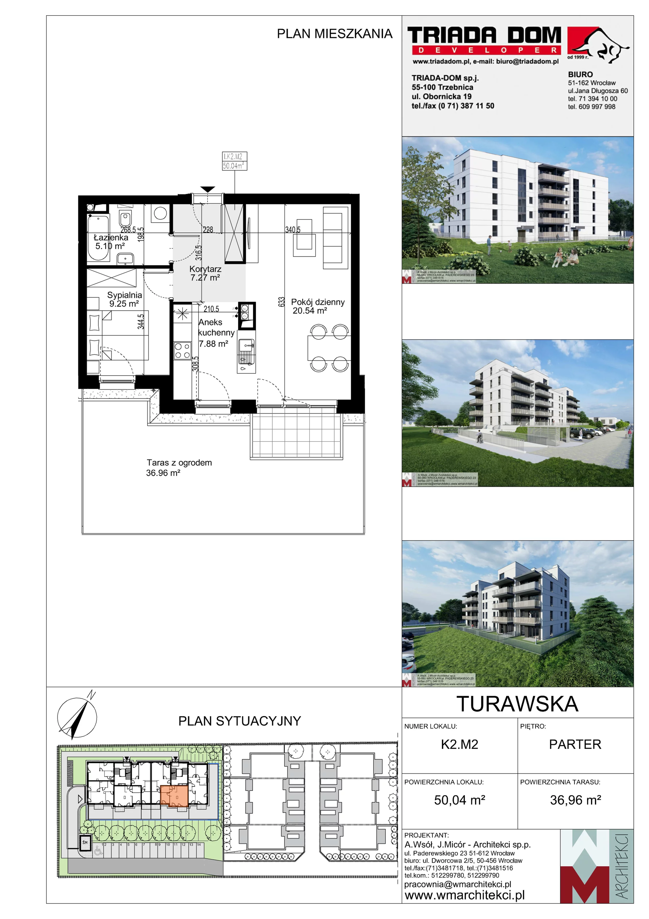 Mieszkanie 50,04 m², parter, oferta nr K2.M2, Ogrody Turawska, Wrocław, Księże, Krzyki, ul. Turawska 78