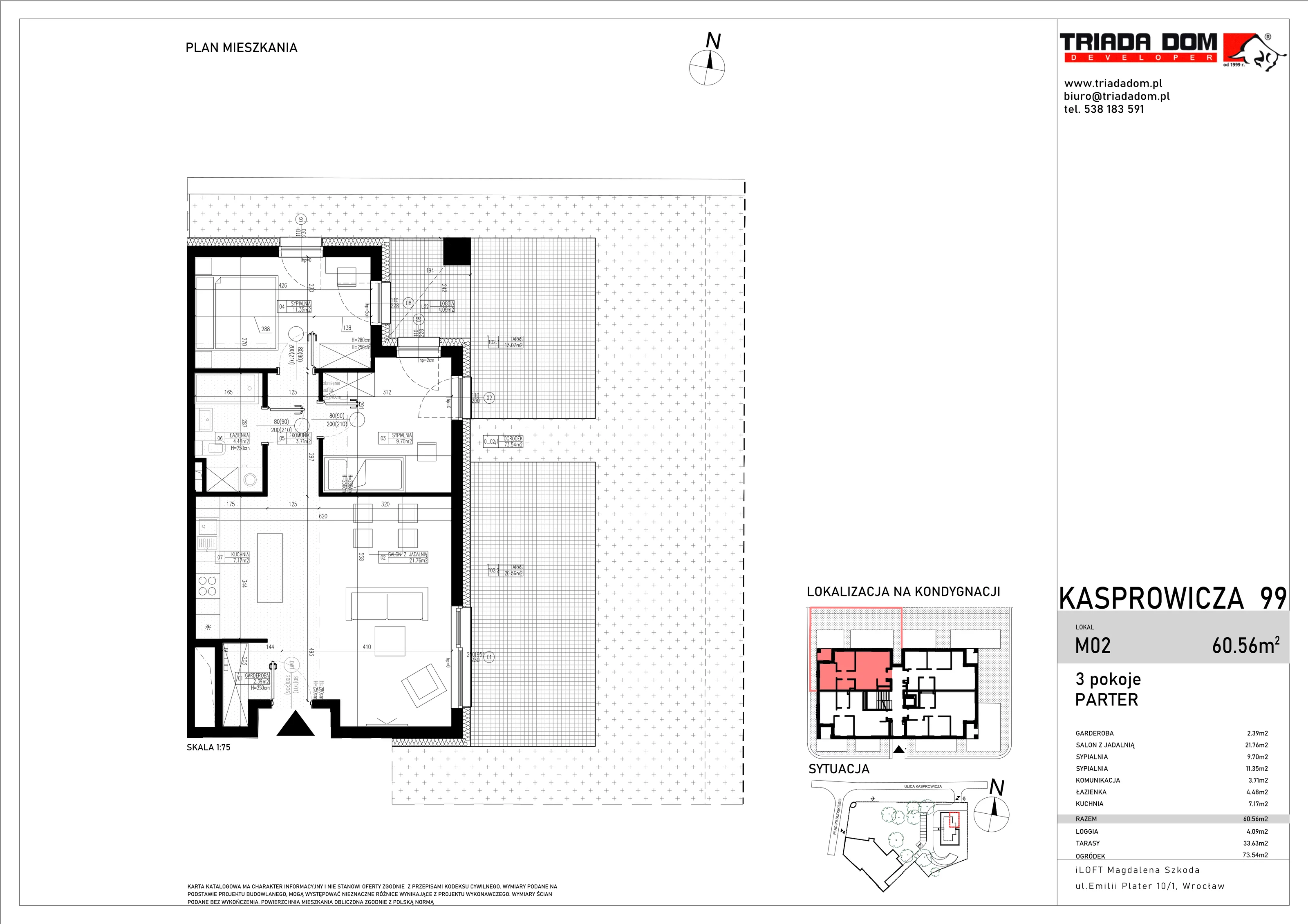 Apartament 60,56 m², parter, oferta nr M02, Apartamenty Kasprowicza Premium, Wrocław, Psie Pole-Zawidawie, Karłowice, al. Jana Kasprowicza 99
