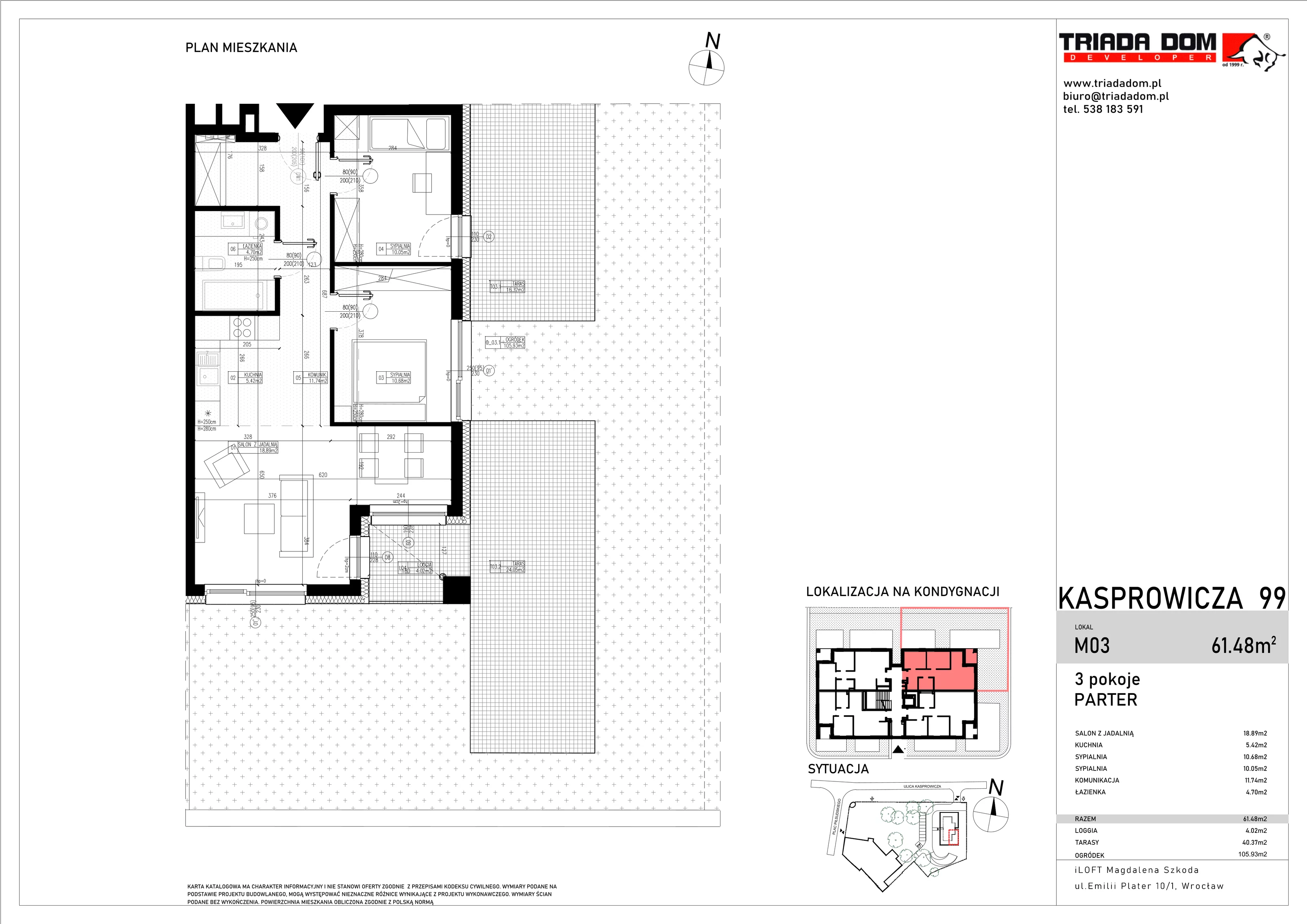 Apartament 61,48 m², parter, oferta nr M03, Apartamenty Kasprowicza Premium, Wrocław, Psie Pole-Zawidawie, Karłowice, al. Jana Kasprowicza 99