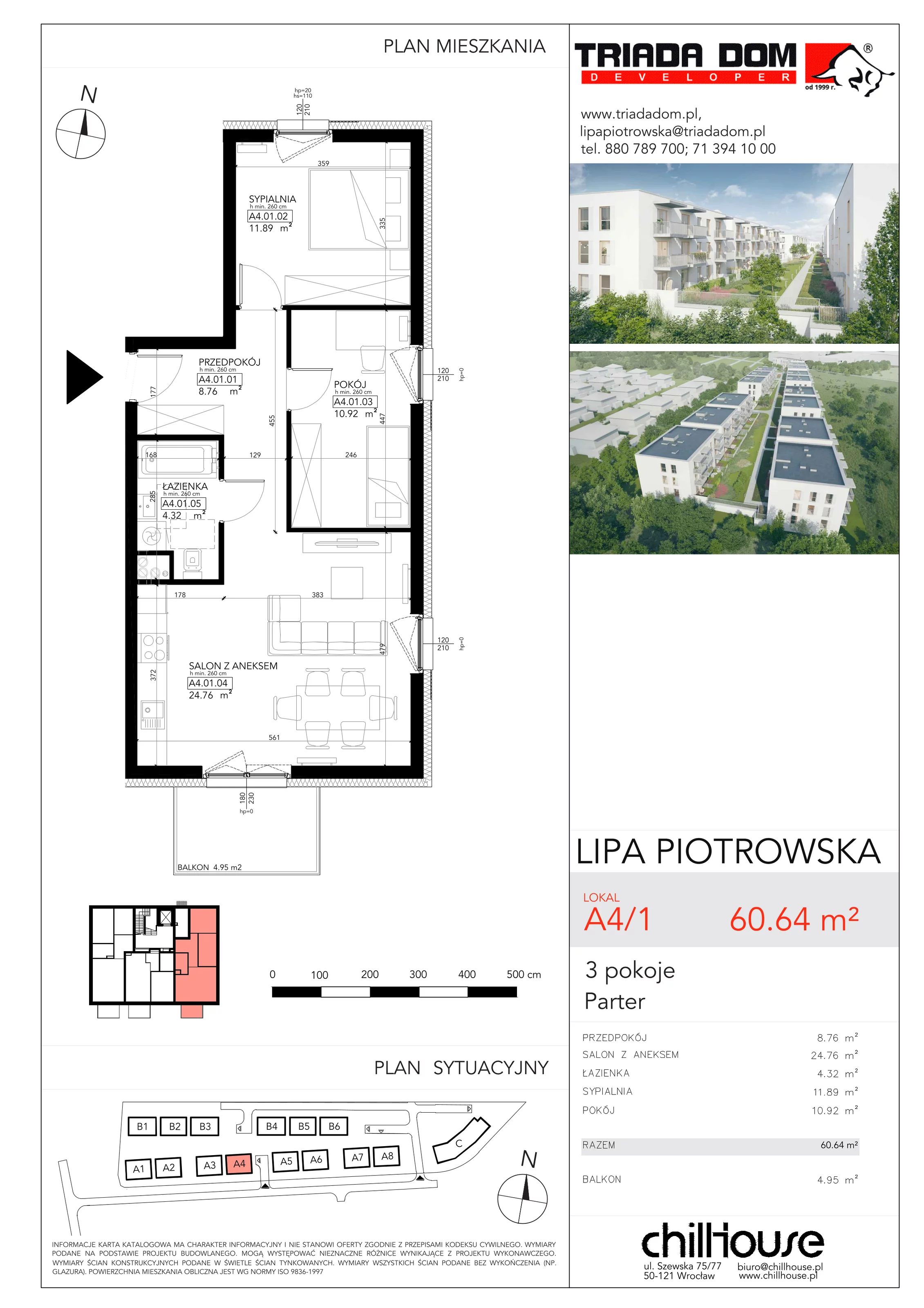 Mieszkanie 60,64 m², parter, oferta nr A41, Lipa Piotrowska, Wrocław, Lipa Piotrowska, ul. Lawendowa / Melisowa