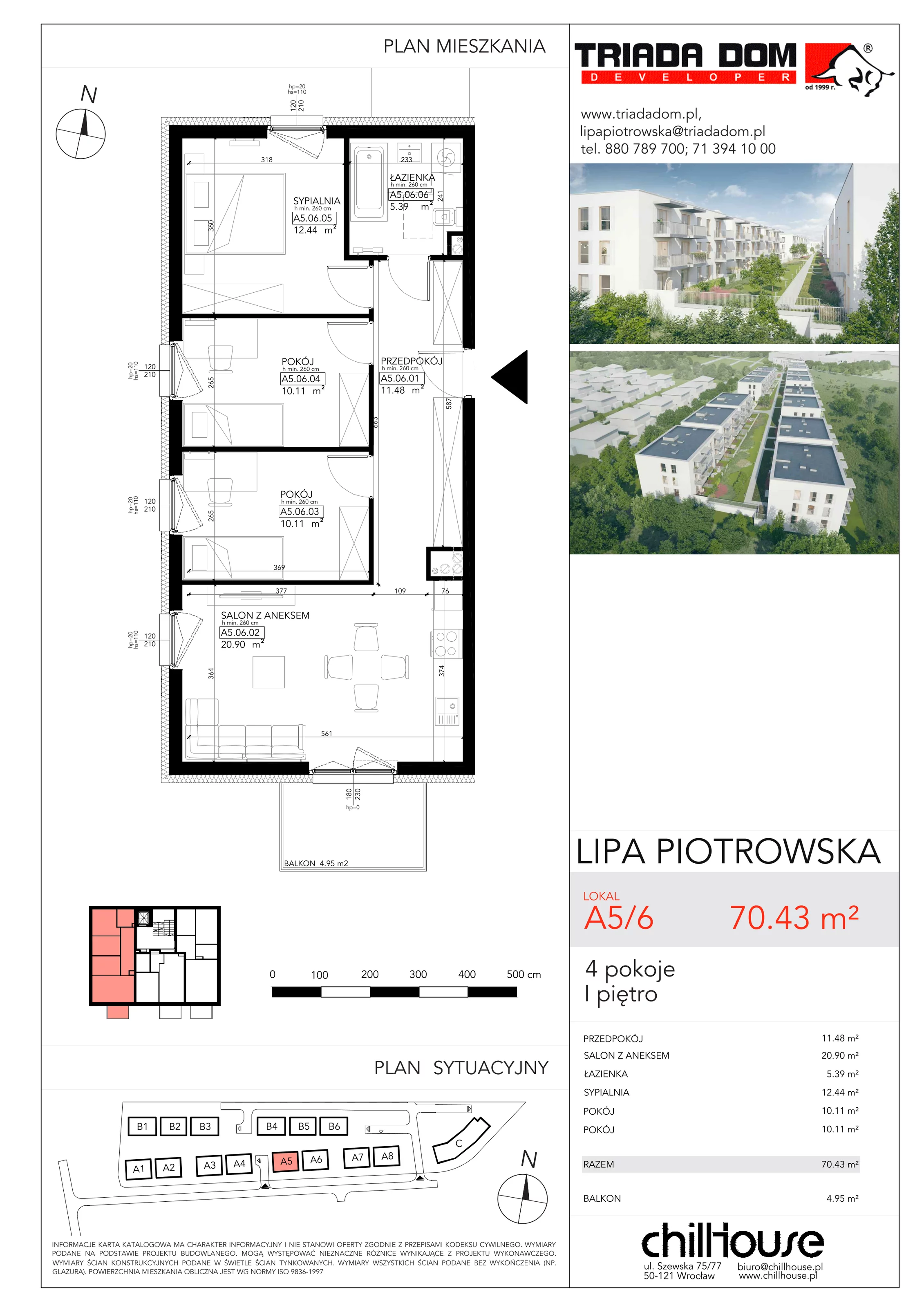 Mieszkanie 70,43 m², piętro 1, oferta nr A56, Lipa Piotrowska, Wrocław, Lipa Piotrowska, ul. Lawendowa / Melisowa-idx