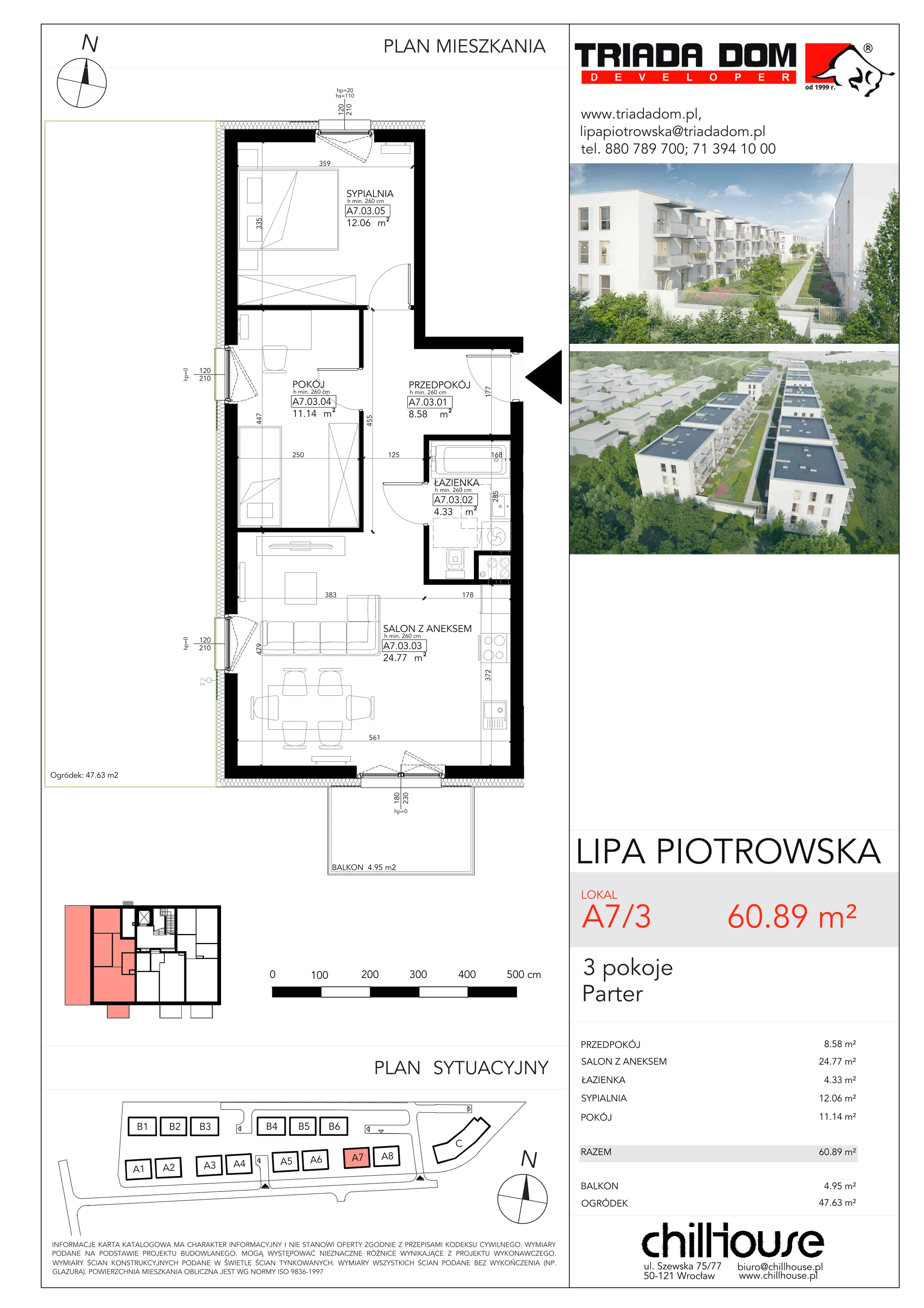Mieszkanie 60,89 m², parter, oferta nr A73, Lipa Piotrowska, Wrocław, Lipa Piotrowska, ul. Lawendowa / Melisowa