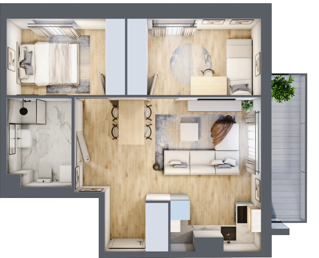 3 pokoje, mieszkanie 48,55 m², piętro 6, oferta nr C38, Osiedle forDOM, Bydgoszcz, Fordon, ul. Produkcyjna 3b