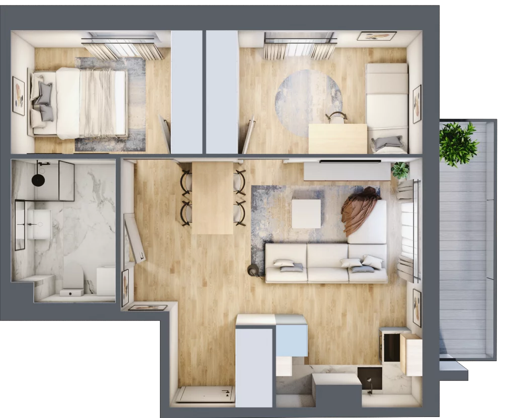 3 pokoje, mieszkanie 48,55 m², piętro 7, oferta nr C42, Osiedle forDOM, Bydgoszcz, Fordon, ul. Produkcyjna 3b