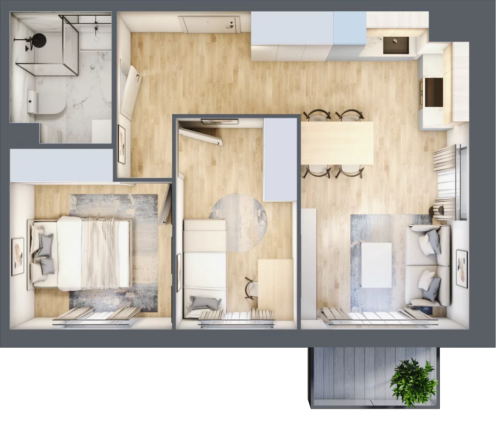 3 pokoje, mieszkanie 45,95 m², piętro 4, oferta nr C58, Osiedle forDOM, Bydgoszcz, Fordon, ul. Produkcyjna 3b