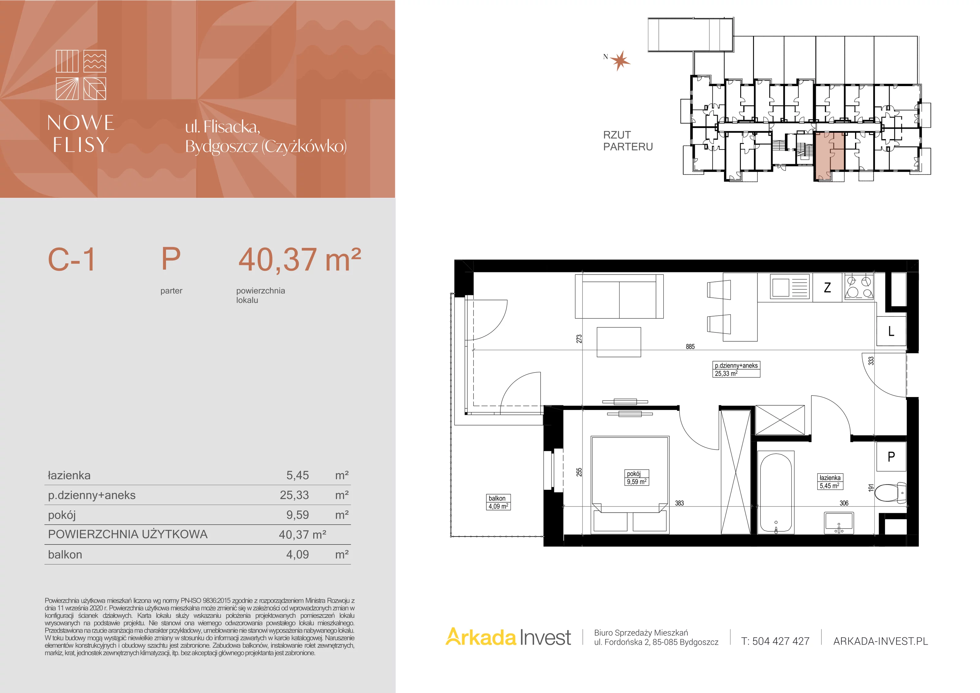 2 pokoje, mieszkanie 40,37 m², parter, oferta nr C1, Nowe Flisy - Etap II, Bydgoszcz, Czyżkówko, ul. Flisacka