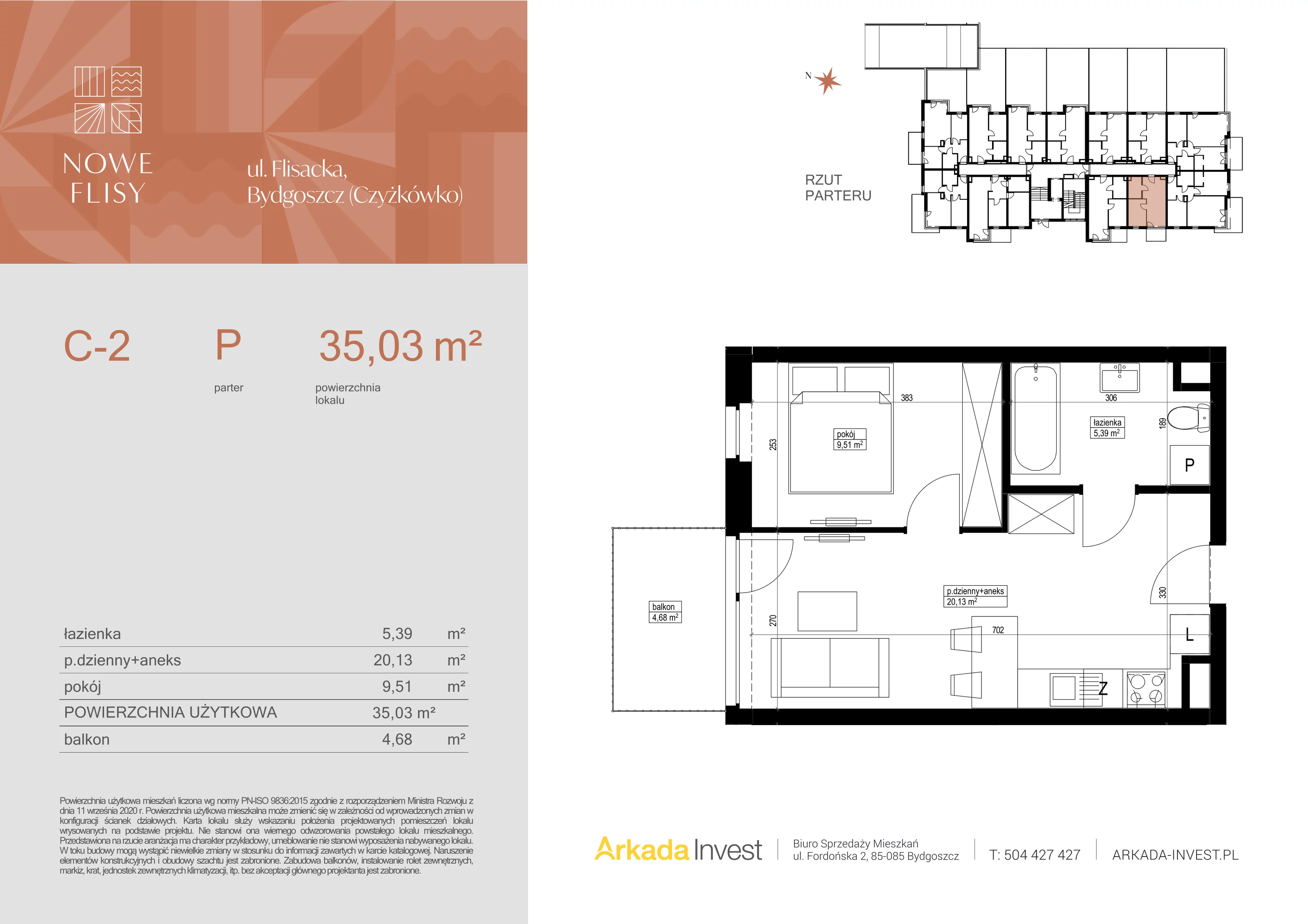 2 pokoje, mieszkanie 35,03 m², parter, oferta nr C2, Nowe Flisy - Etap II, Bydgoszcz, Czyżkówko, ul. Flisacka