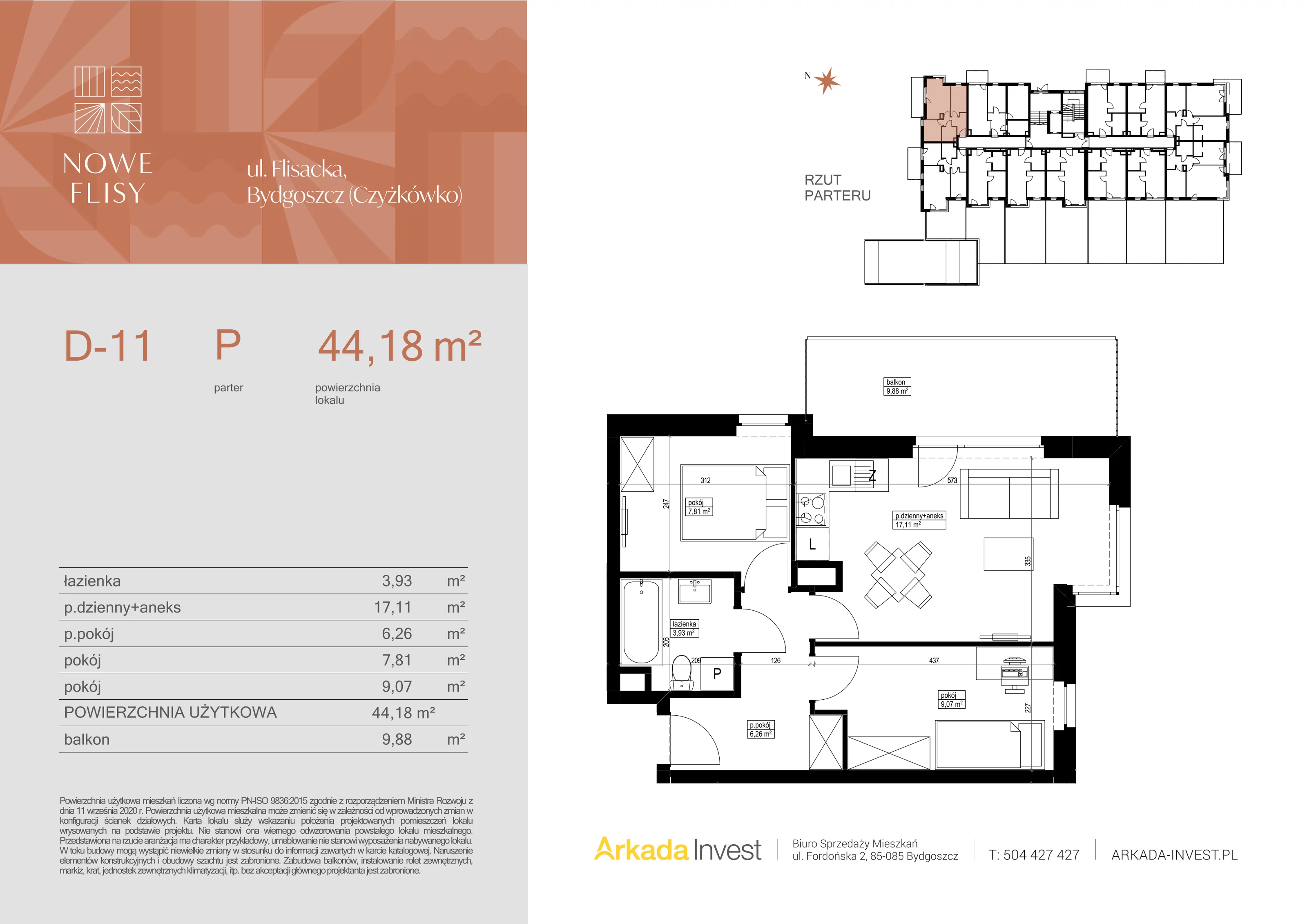 3 pokoje, mieszkanie 44,18 m², parter, oferta nr D11, Nowe Flisy - Etap II, Bydgoszcz, Czyżkówko, ul. Flisacka