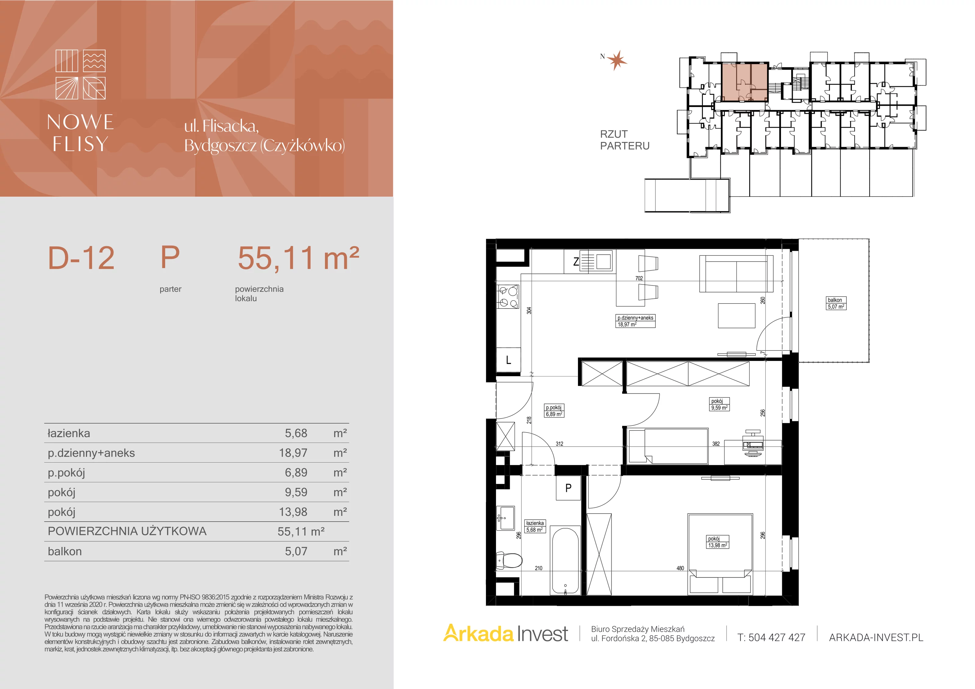 3 pokoje, mieszkanie 55,11 m², parter, oferta nr D12, Nowe Flisy - Etap II, Bydgoszcz, Czyżkówko, ul. Flisacka