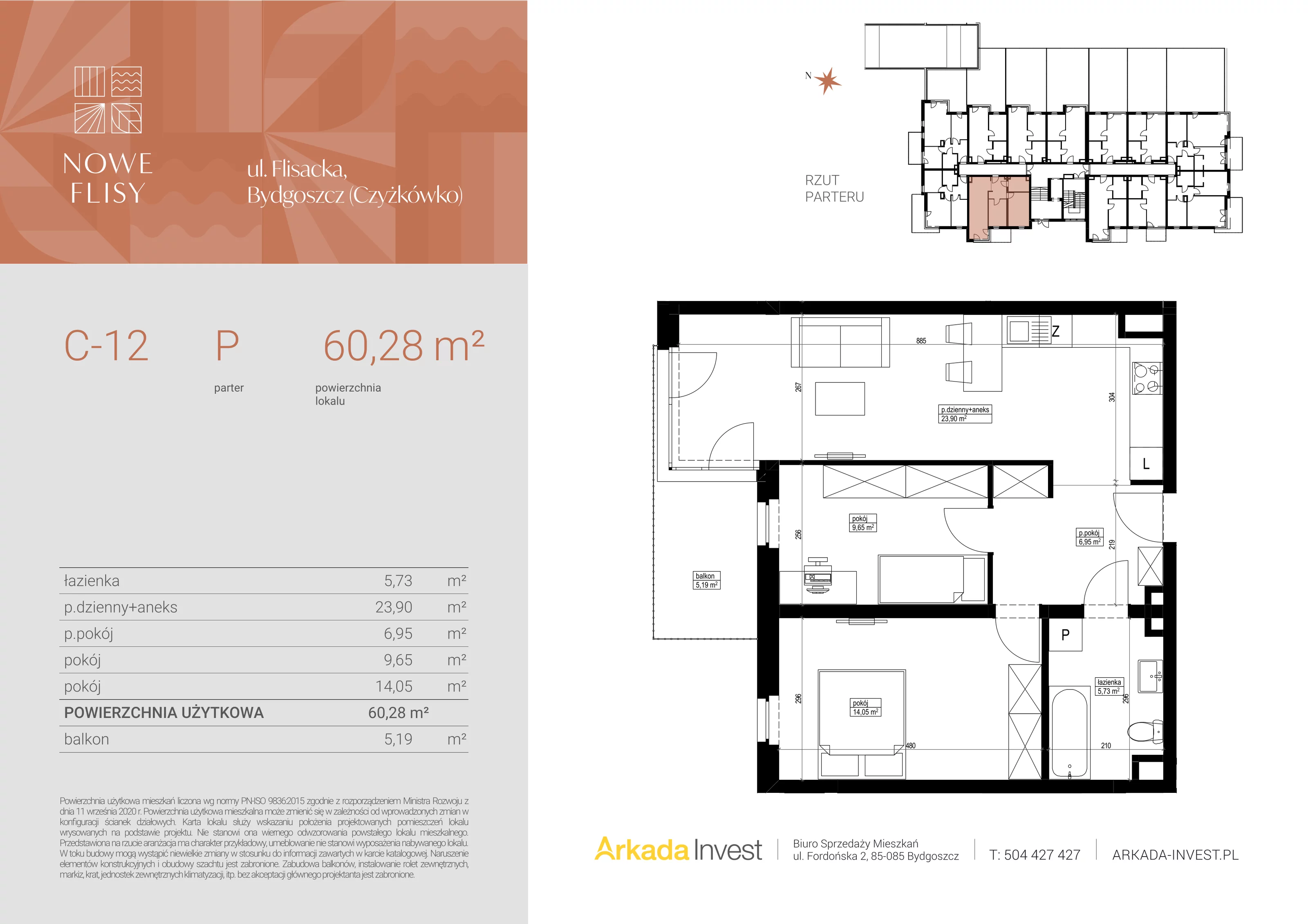 3 pokoje, mieszkanie 60,28 m², parter, oferta nr C12, Nowe Flisy - Etap II, Bydgoszcz, Czyżkówko, ul. Flisacka