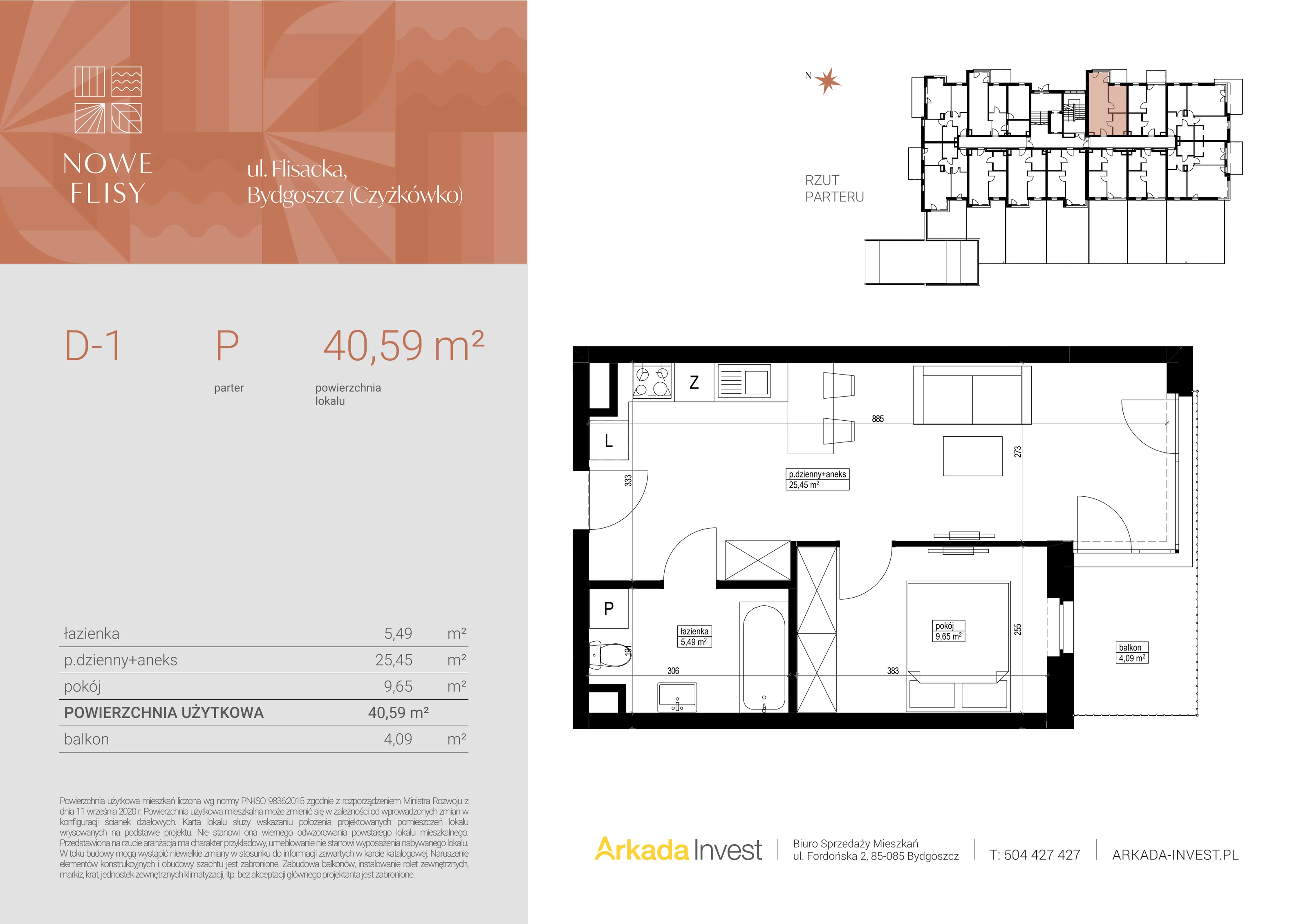 2 pokoje, mieszkanie 40,59 m², parter, oferta nr D1, Nowe Flisy - Etap II, Bydgoszcz, Czyżkówko, ul. Flisacka