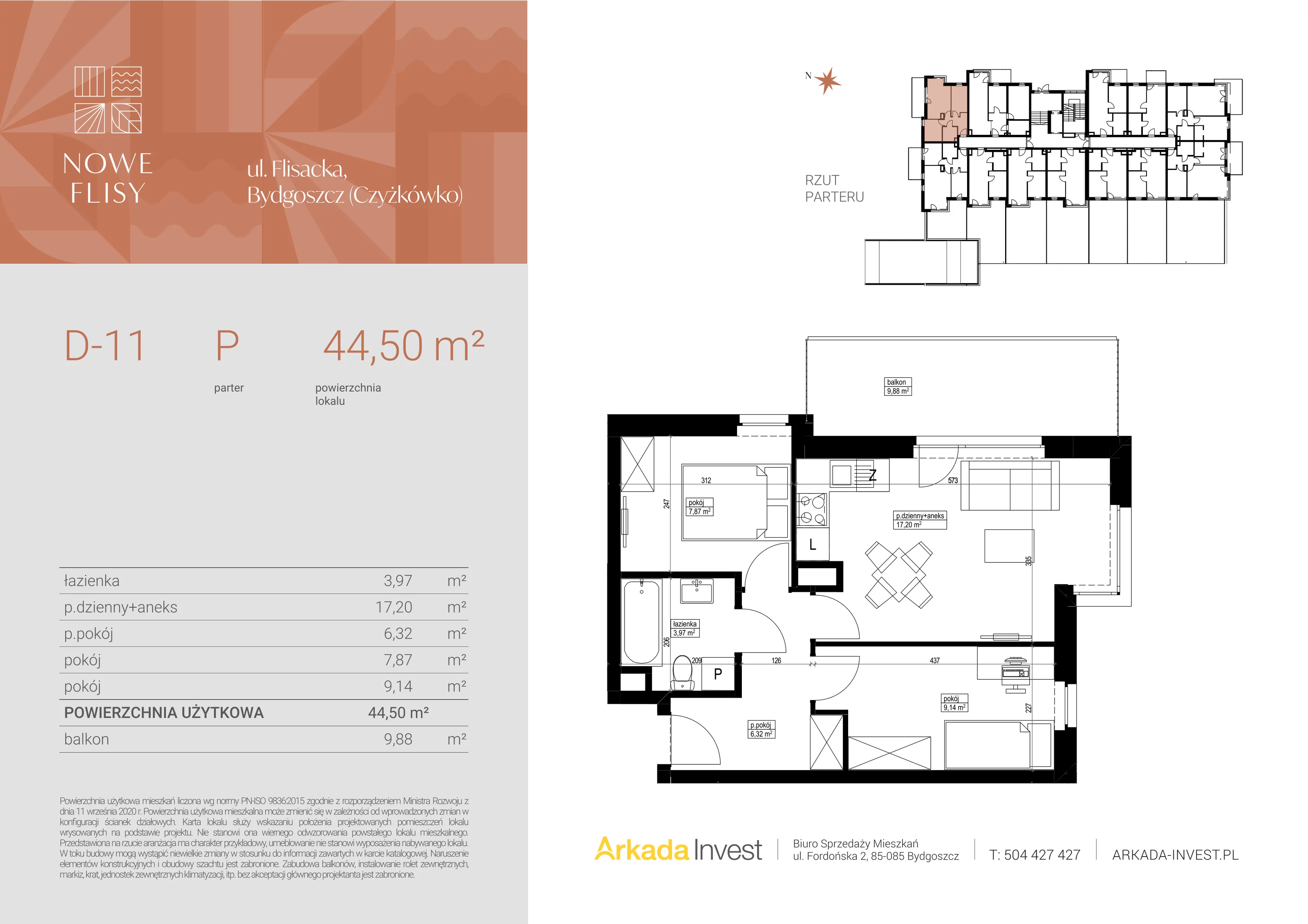 3 pokoje, mieszkanie 44,50 m², parter, oferta nr D11, Nowe Flisy - Etap II, Bydgoszcz, Czyżkówko, ul. Flisacka