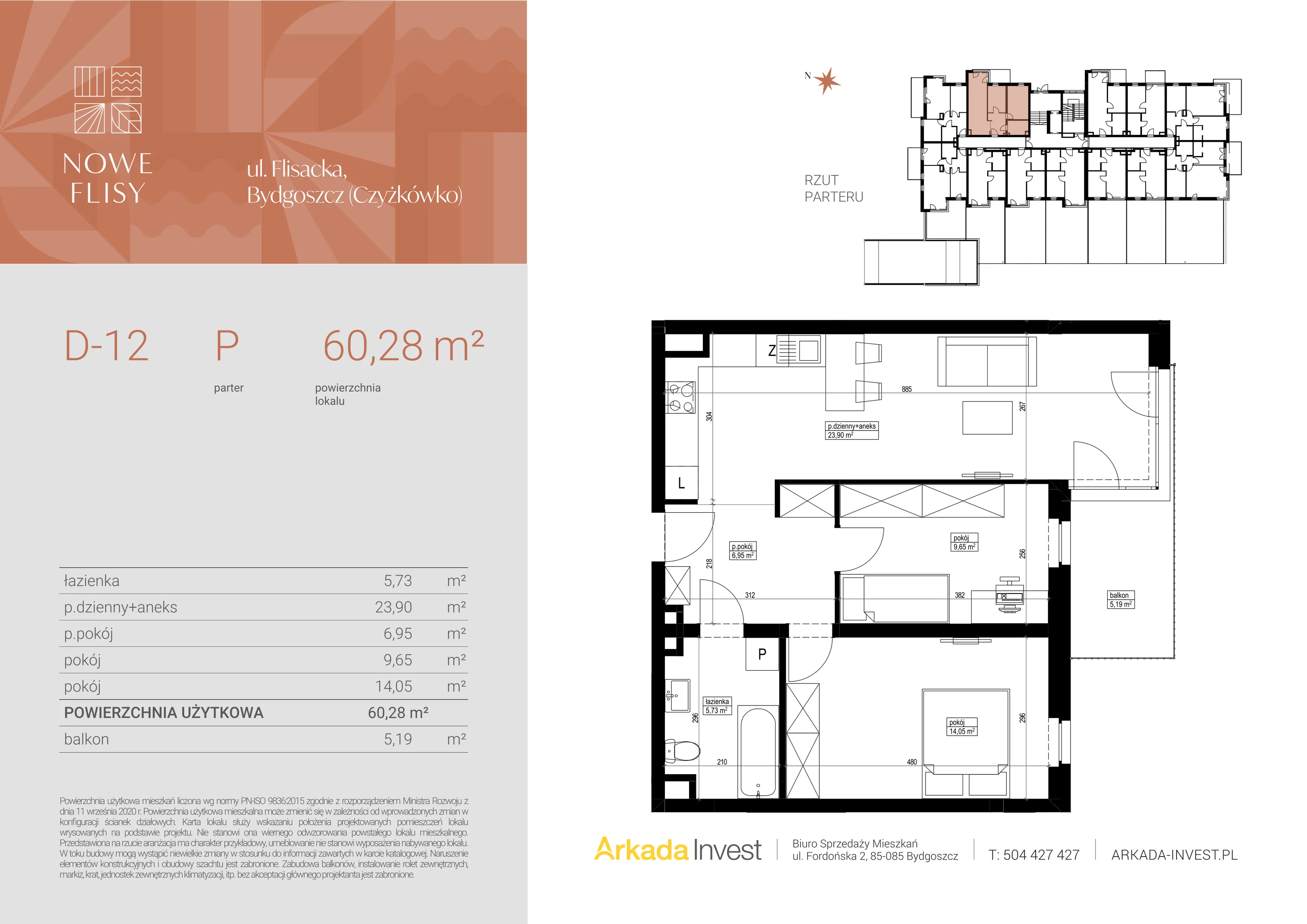 3 pokoje, mieszkanie 60,28 m², parter, oferta nr D12, Nowe Flisy - Etap II, Bydgoszcz, Czyżkówko, ul. Flisacka