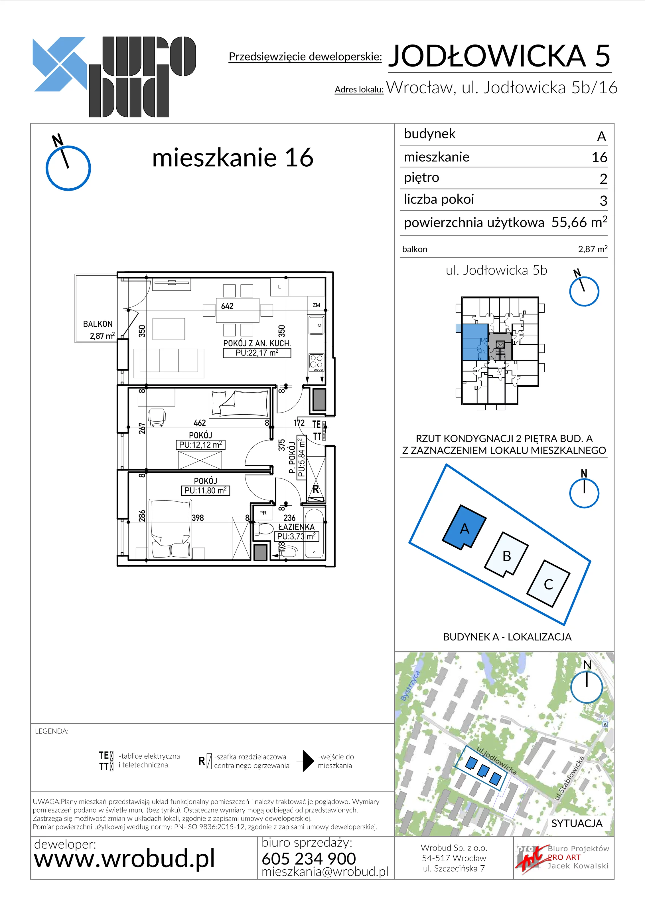 Mieszkanie 55,66 m², piętro 2, oferta nr A16, Jodłowicka 5, Wrocław, Maślice, Stabłowice, ul. Jodłowicka 5