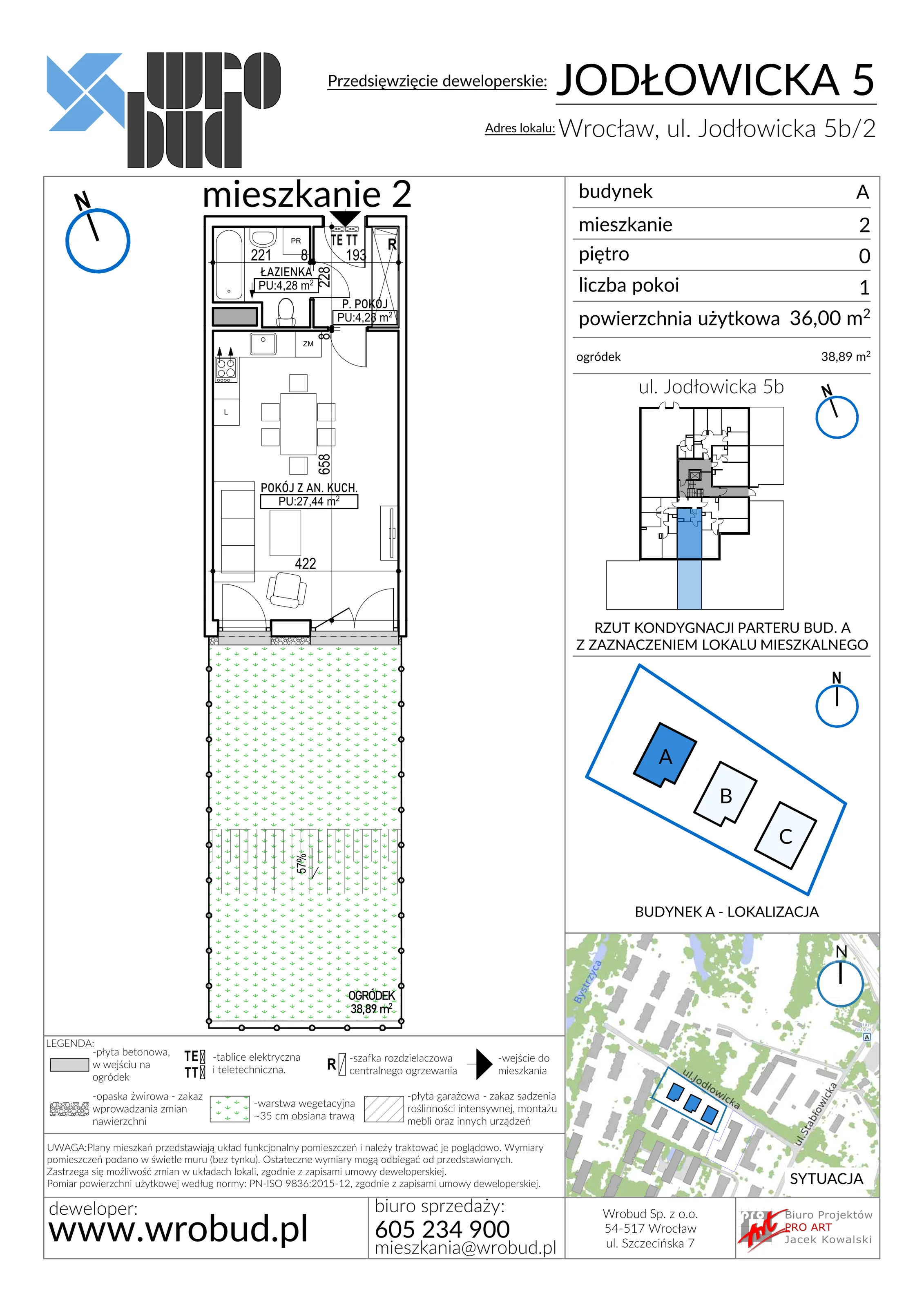 Mieszkanie 36,00 m², parter, oferta nr A2, Jodłowicka 5, Wrocław, Maślice, Stabłowice, ul. Jodłowicka 5