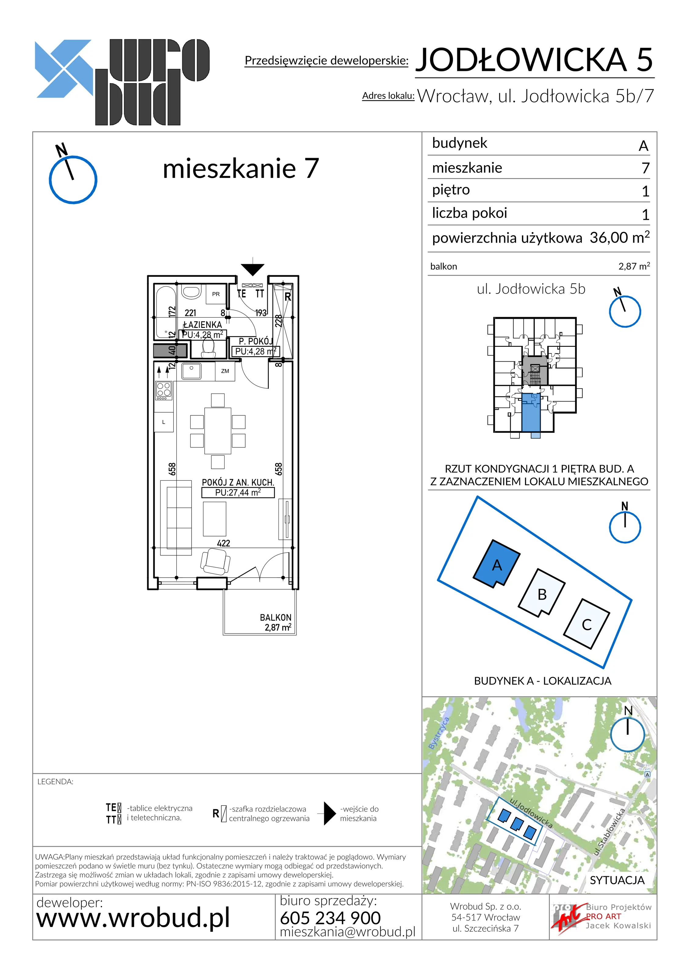 Mieszkanie 36,00 m², piętro 1, oferta nr A7, Jodłowicka 5, Wrocław, Maślice, Stabłowice, ul. Jodłowicka 5