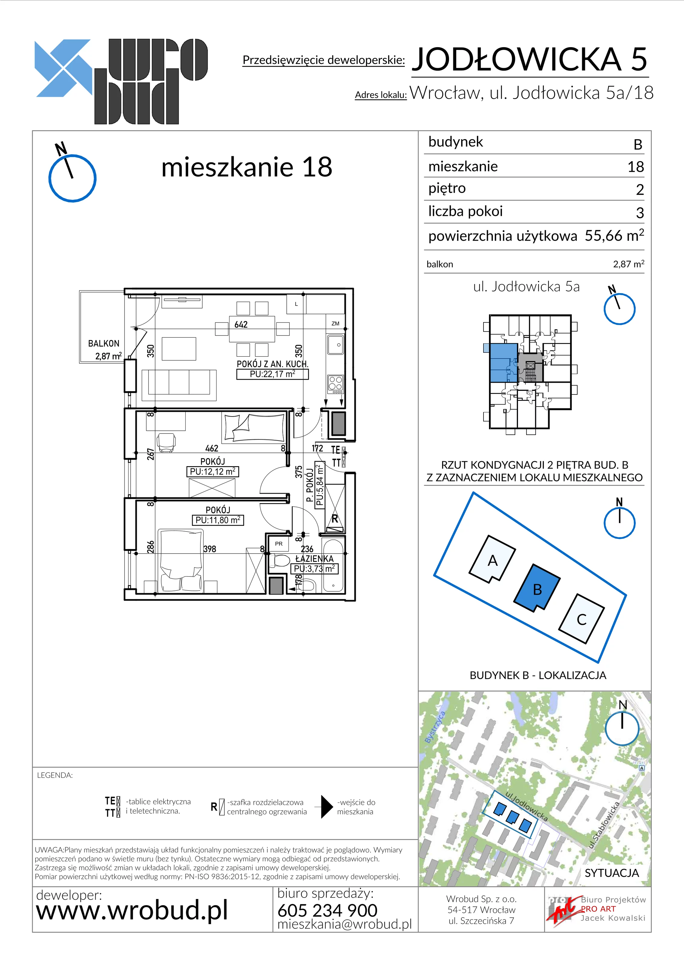 Mieszkanie 55,66 m², piętro 2, oferta nr B18, Jodłowicka 5, Wrocław, Maślice, Stabłowice, ul. Jodłowicka 5