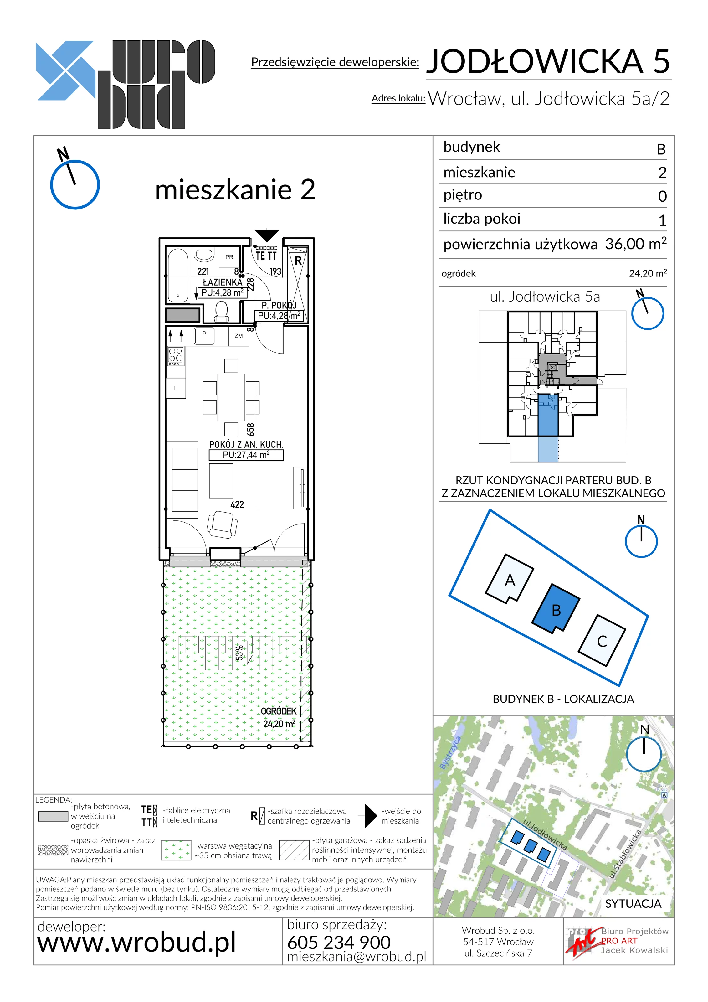 Mieszkanie 36,00 m², parter, oferta nr B2, Jodłowicka 5, Wrocław, Maślice, Stabłowice, ul. Jodłowicka 5