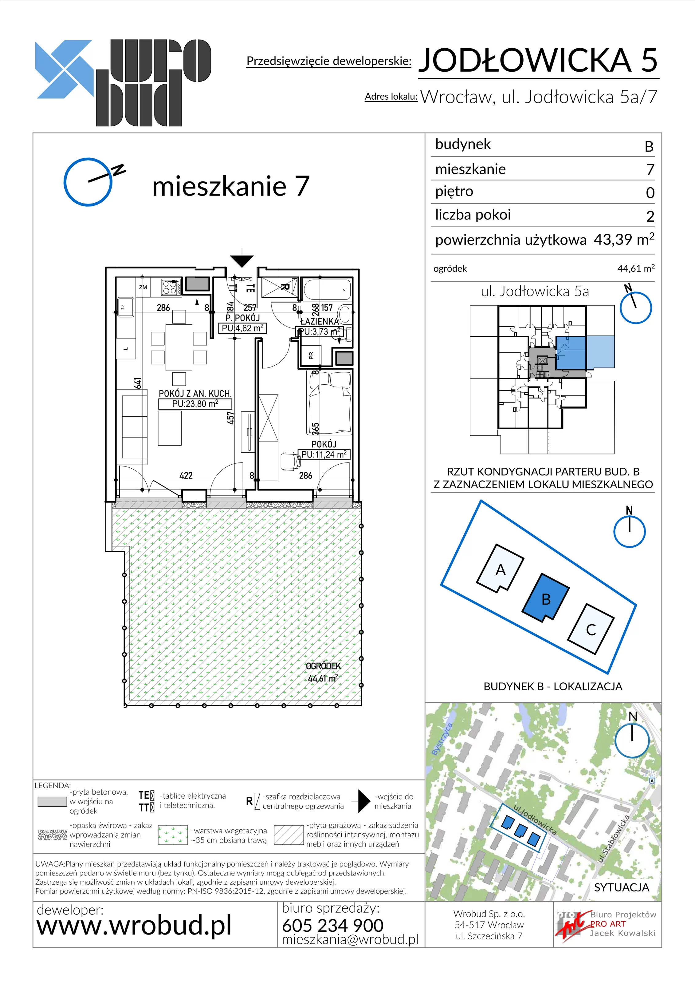 Mieszkanie 43,39 m², parter, oferta nr B7, Jodłowicka 5, Wrocław, Maślice, Stabłowice, ul. Jodłowicka 5