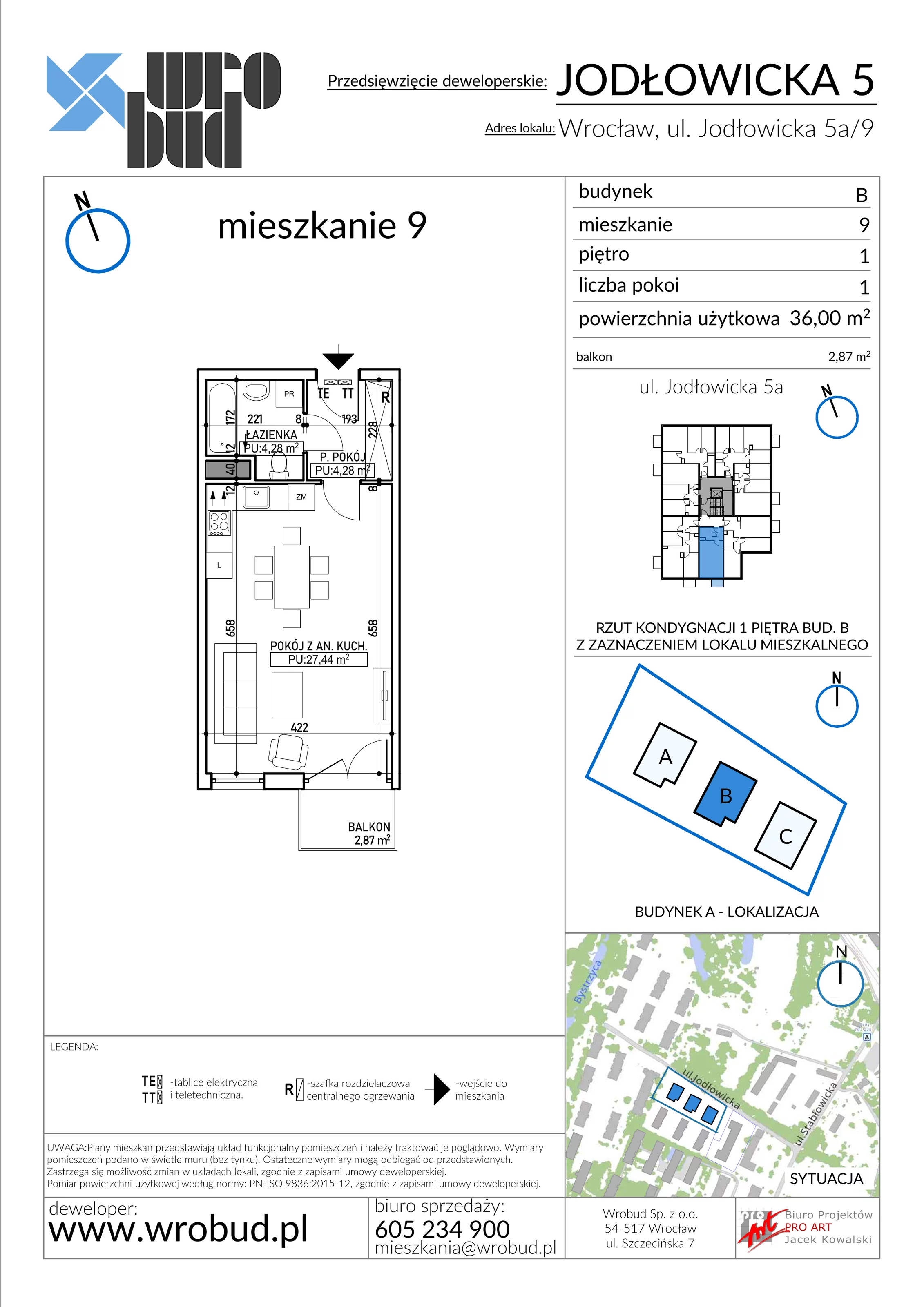 Mieszkanie 36,00 m², piętro 1, oferta nr B9, Jodłowicka 5, Wrocław, Maślice, Stabłowice, ul. Jodłowicka 5