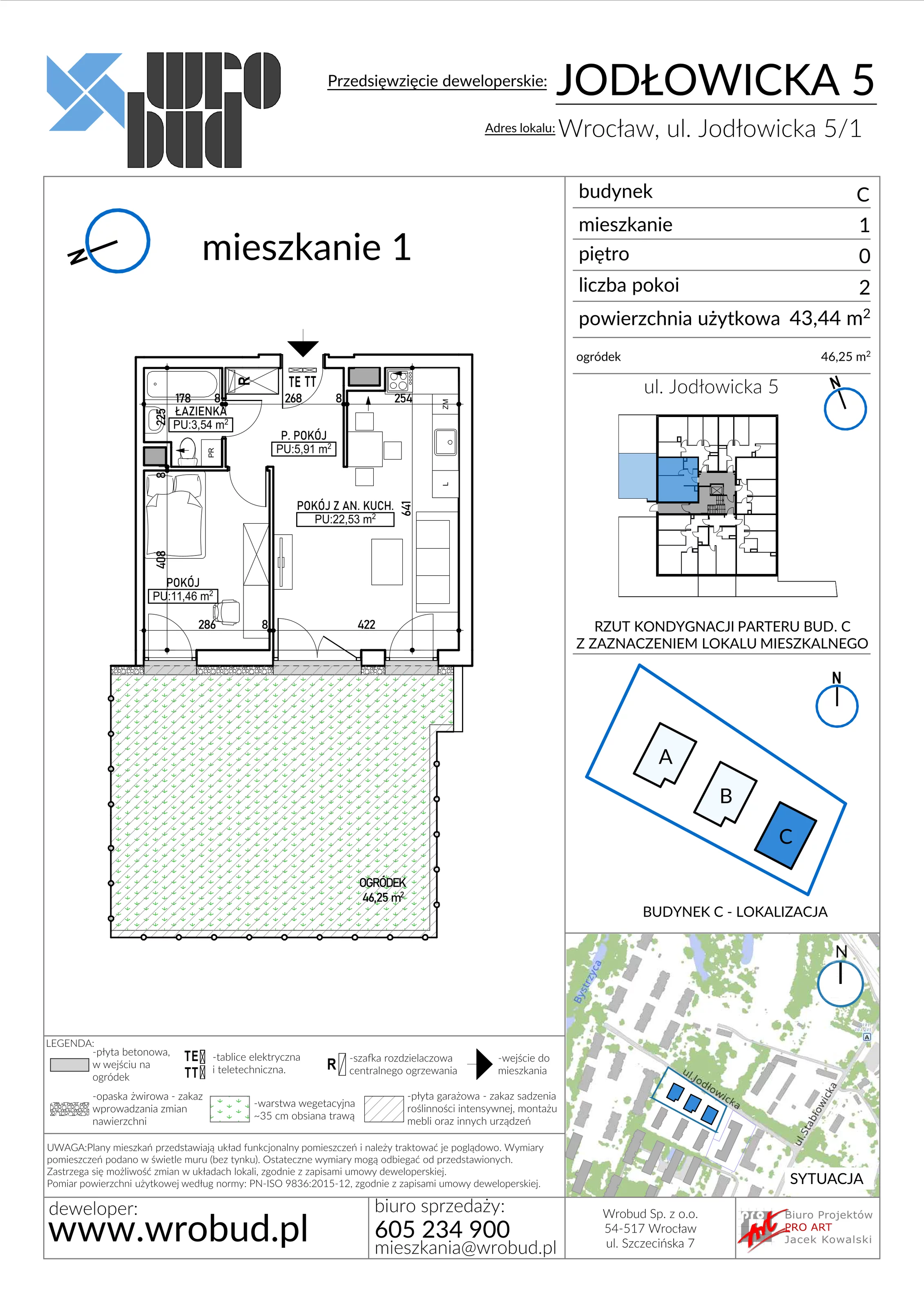 Mieszkanie 43,44 m², parter, oferta nr C1, Jodłowicka 5, Wrocław, Maślice, Stabłowice, ul. Jodłowicka 5