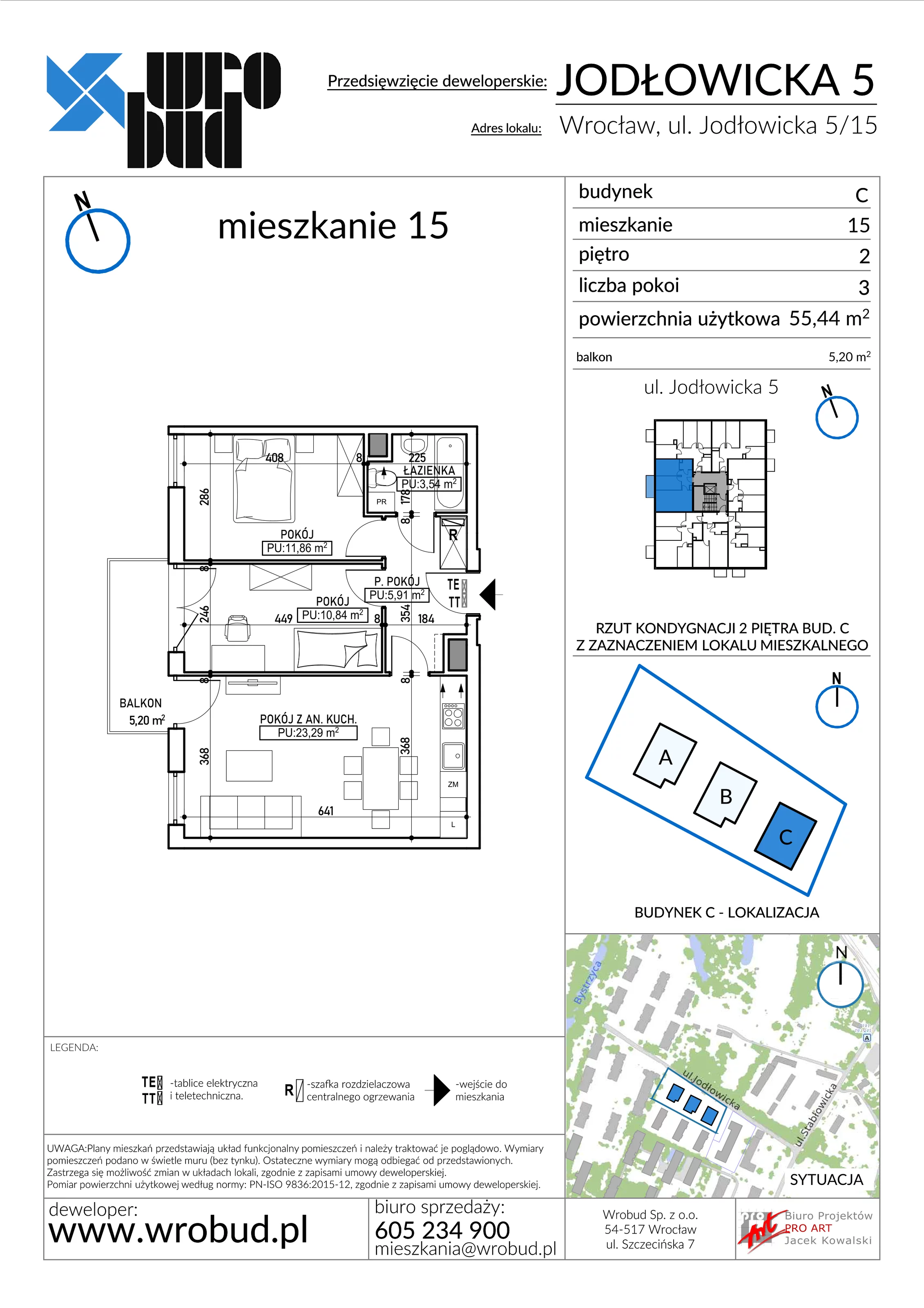 Mieszkanie 55,44 m², piętro 2, oferta nr C15, Jodłowicka 5, Wrocław, Maślice, Stabłowice, ul. Jodłowicka 5