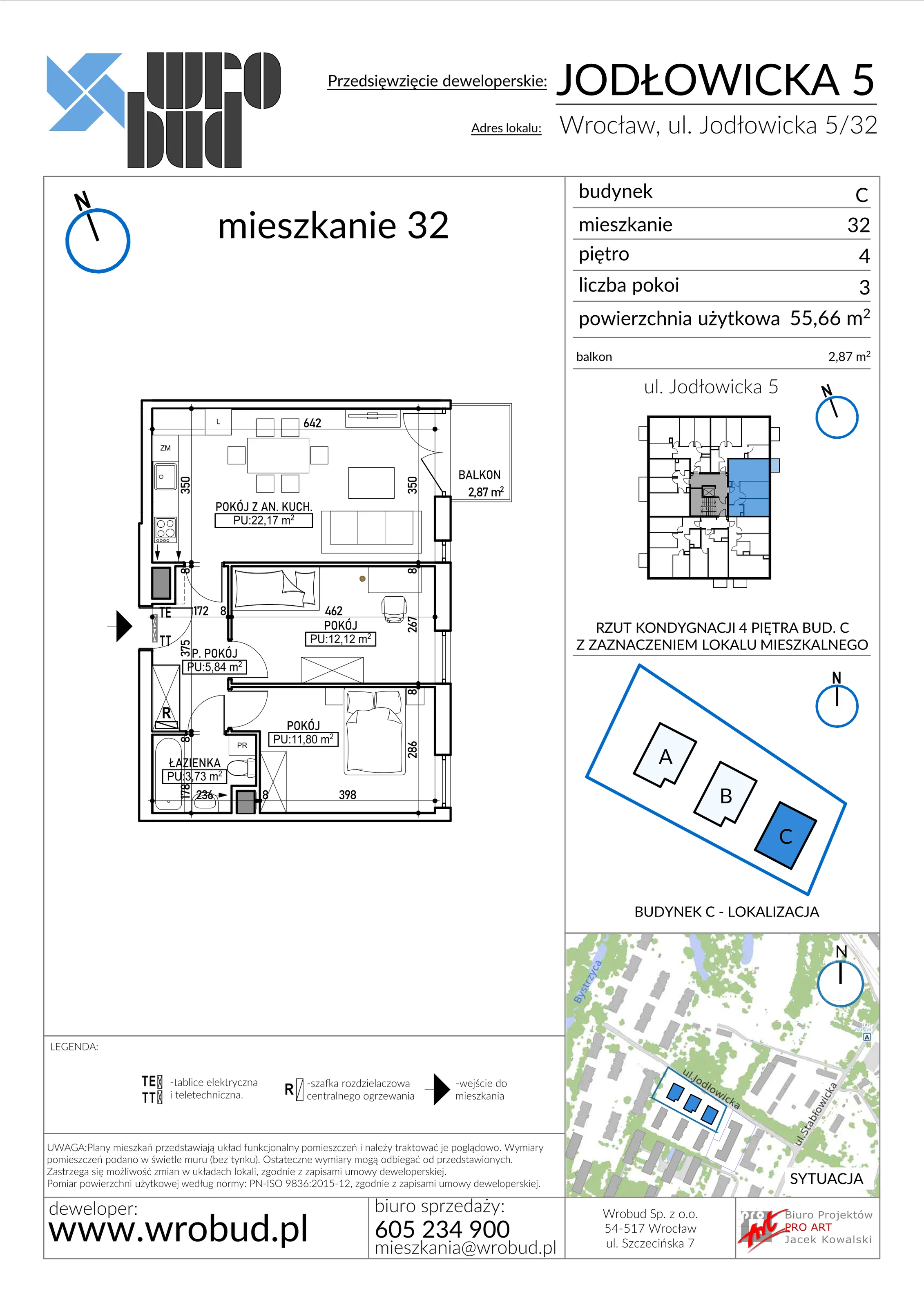 Mieszkanie 55,66 m², piętro 4, oferta nr C32, Jodłowicka 5, Wrocław, Maślice, Stabłowice, ul. Jodłowicka 5