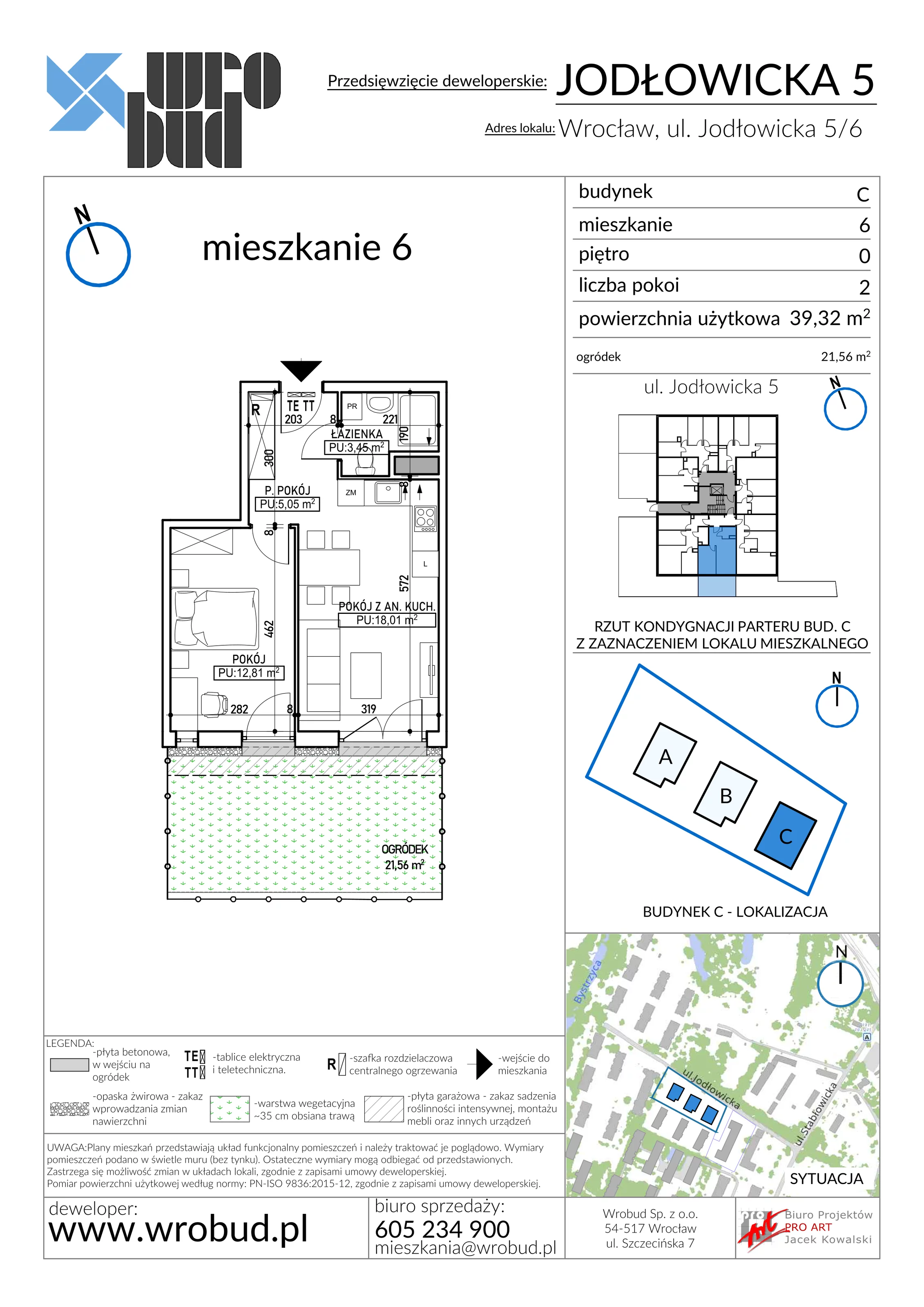 Mieszkanie 39,32 m², parter, oferta nr C6, Jodłowicka 5, Wrocław, Maślice, Stabłowice, ul. Jodłowicka 5