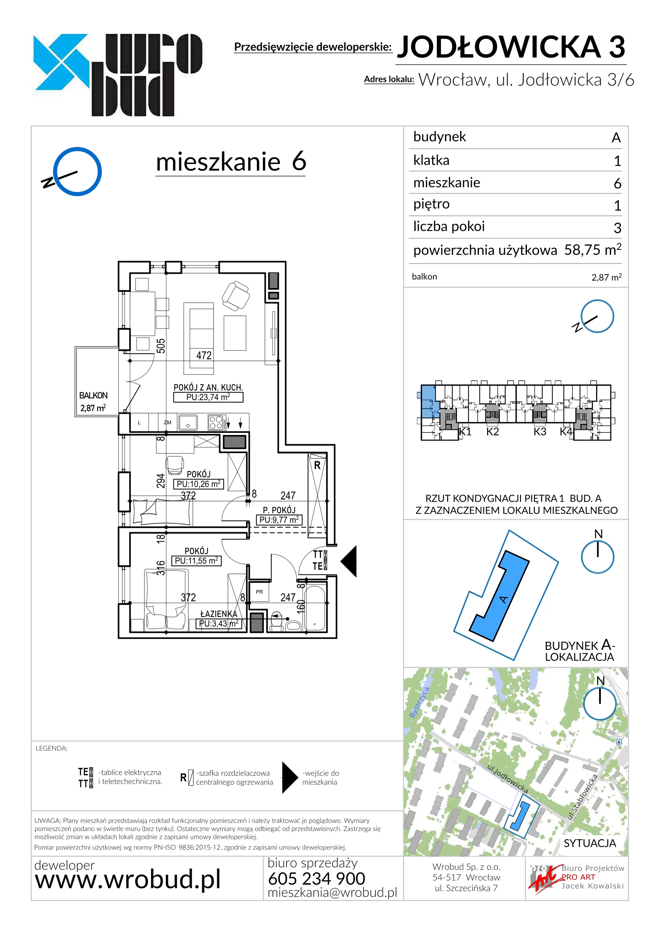 Mieszkanie 58,85 m², piętro 1, oferta nr 6, Jodłowicka 3, Wrocław, Leśnica, Stabłowice, ul. Jodłowicka 3